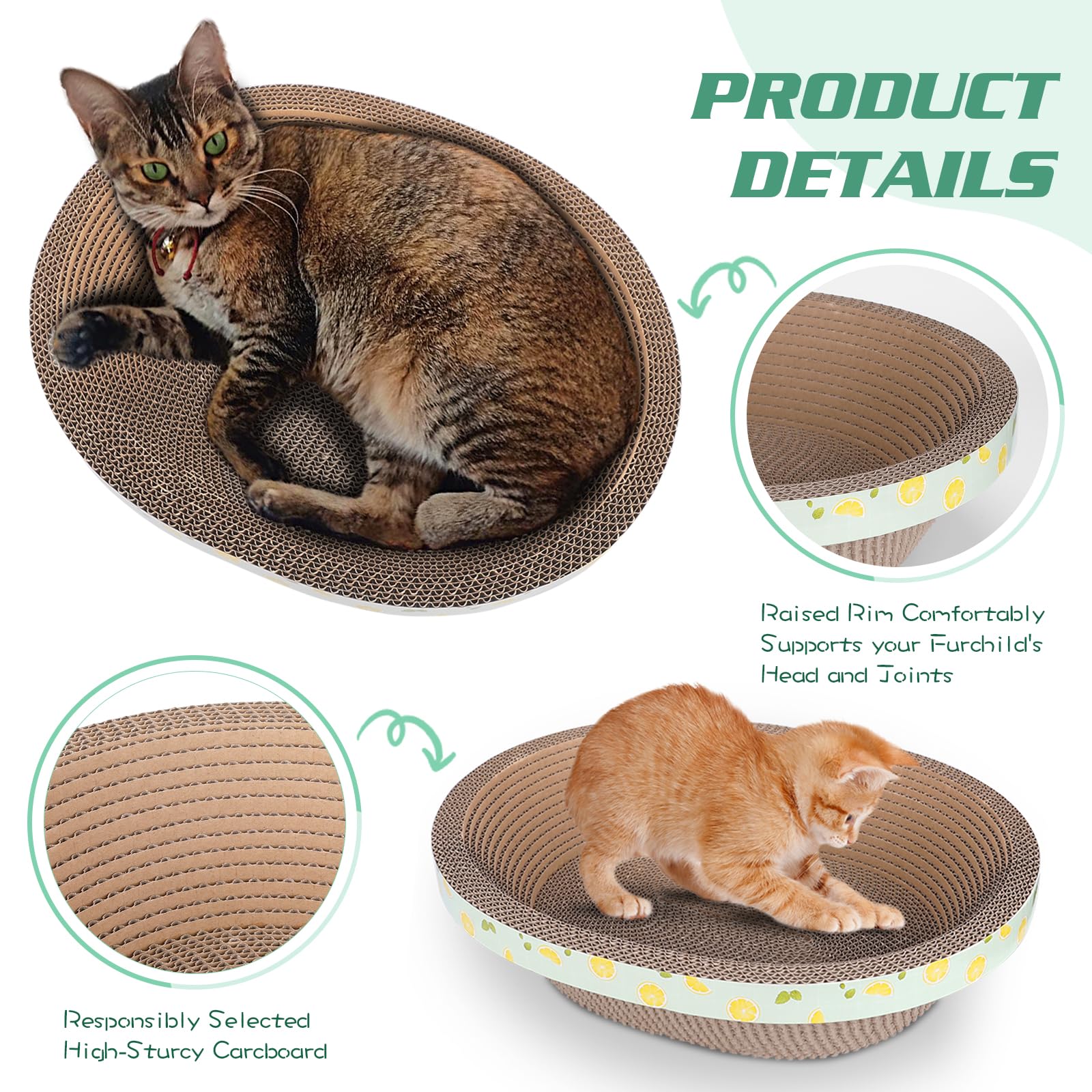 2Pc Set Includes 1 X 19.5 Large + 1 X 14.96 Cute Cat Scratcher Cardboard Bed Lounger Couch, Cat Scratching Board Lounge Box Dura