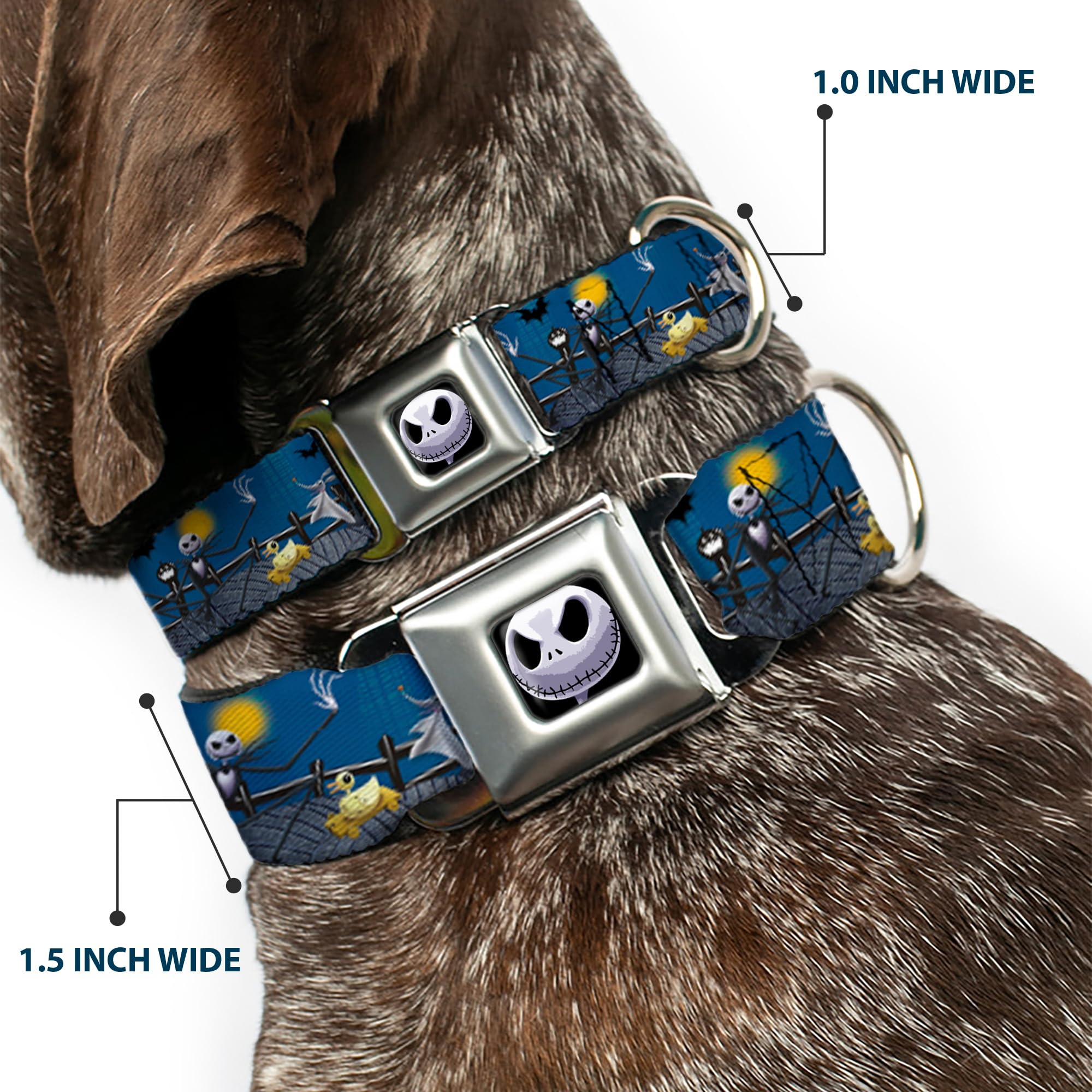 Dog Collar Seatbelt Buckle Nightmare Before Christmas Jack Zombie Duck Zero Cemetery 15 To 26 Inches 1.0 Inch Wide