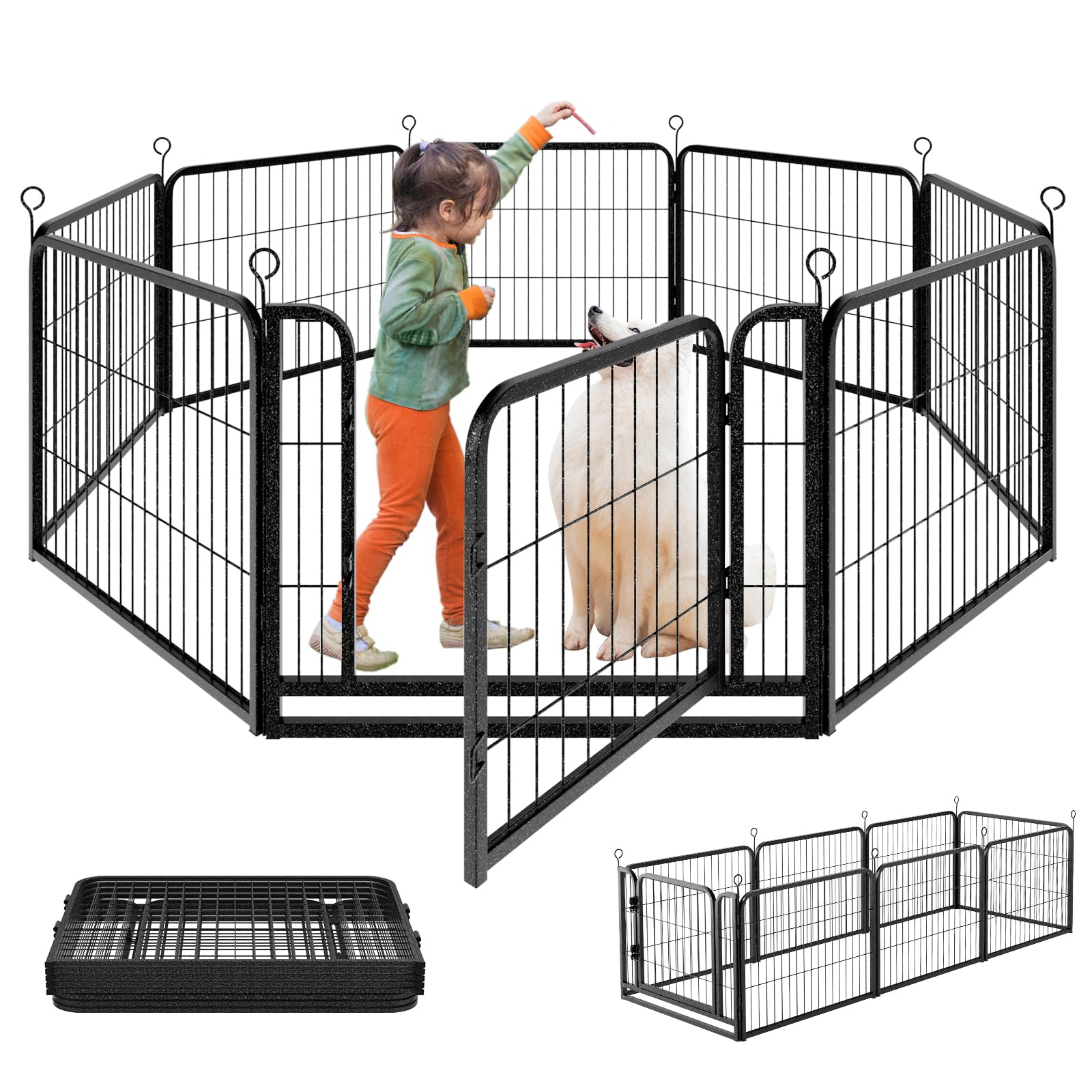 Kfvigoho Puppy Playpen 8 Panels Small Dog Fence Outdoor Indoor Use 24'' Height Anti-Rust With Doors Portable Dog Play Pen For Rv