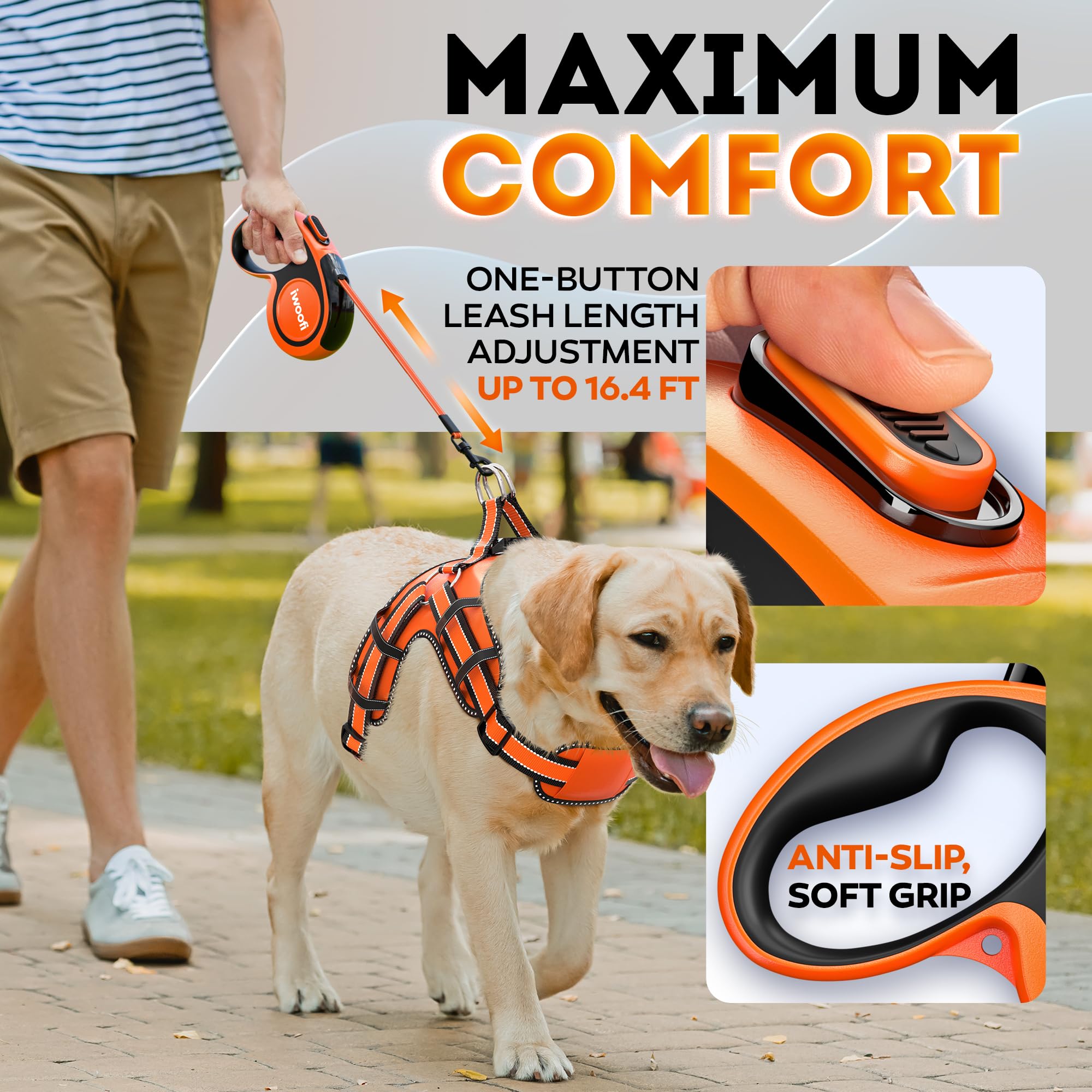 New 2025 Retractable Dog Leash 16,4 Ft' - Heavy Duty Retractable Pet Leash With Anti-Slip Soft Grip - Reflective Dog Leashes Wit