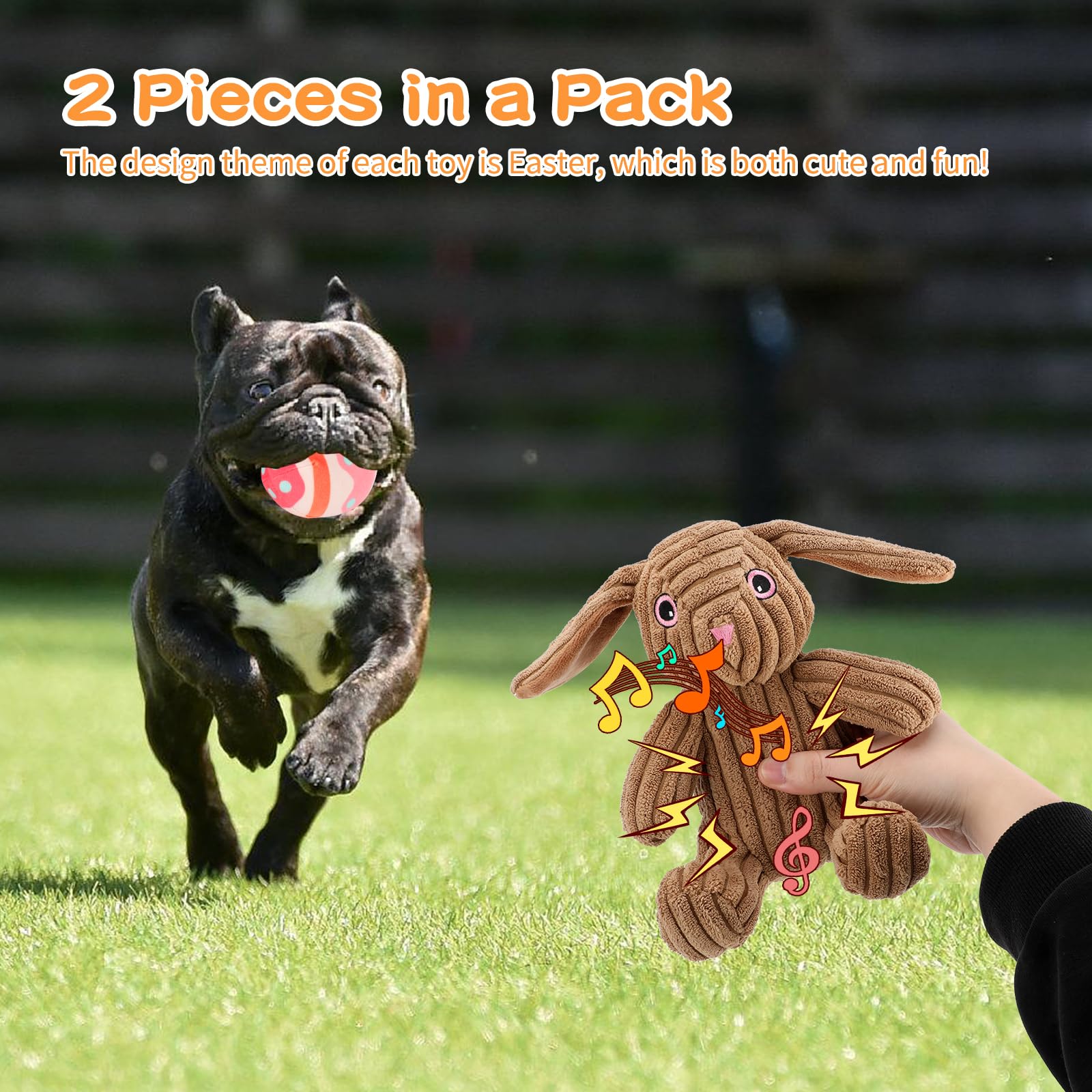 Stuffed Dog Toys Easter Rabbit Dog Toy, Squeaker Plush Dogs Toy With Crinkle Paper, Interactive Durable Puppy Chew Toy Pet Easte