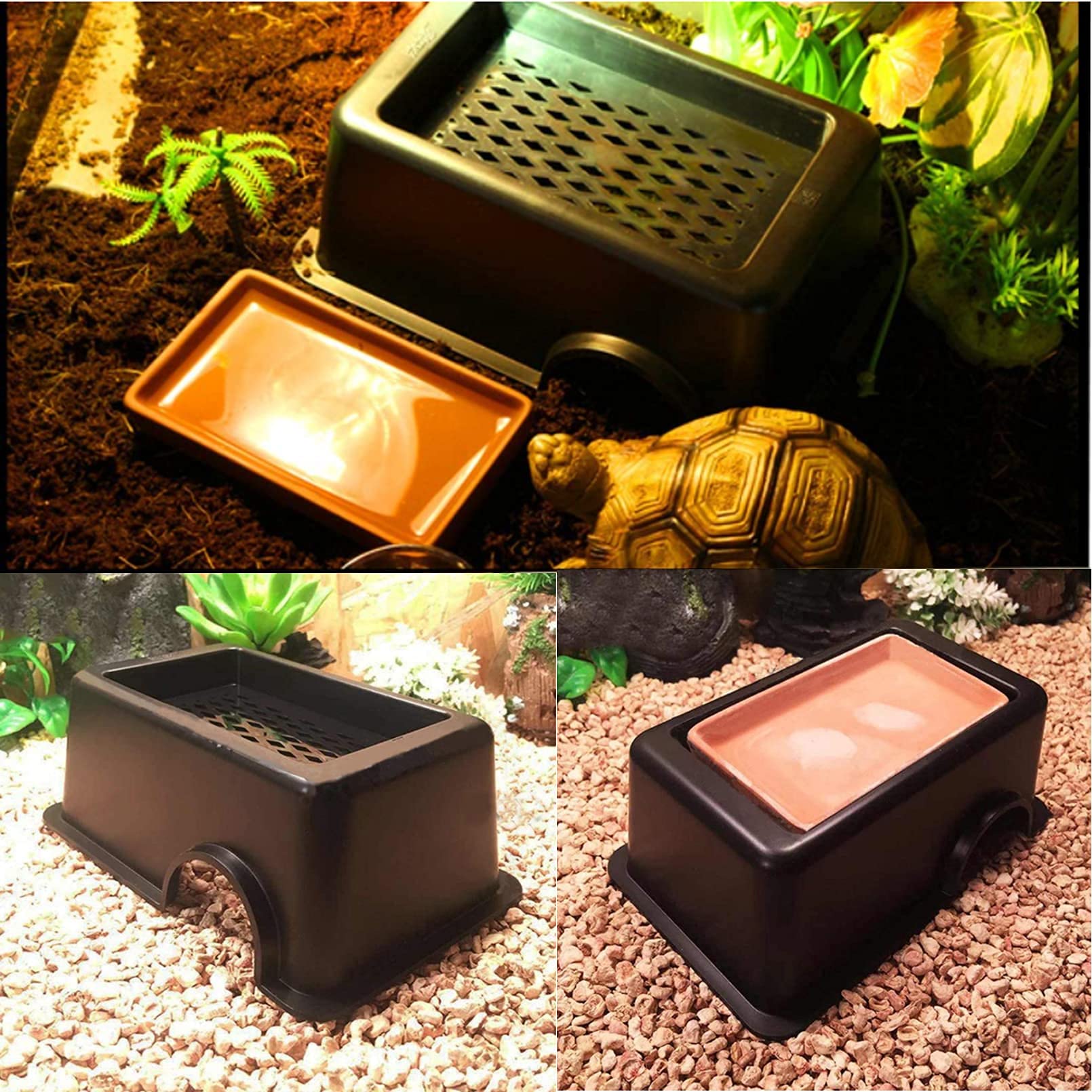Hamiledyi Reptile Hide Box Gecko Hideout Cave with Sink Humidifier Lizards Hideaway Hut Flexible Leaves Pet Habitat Decor for Sn