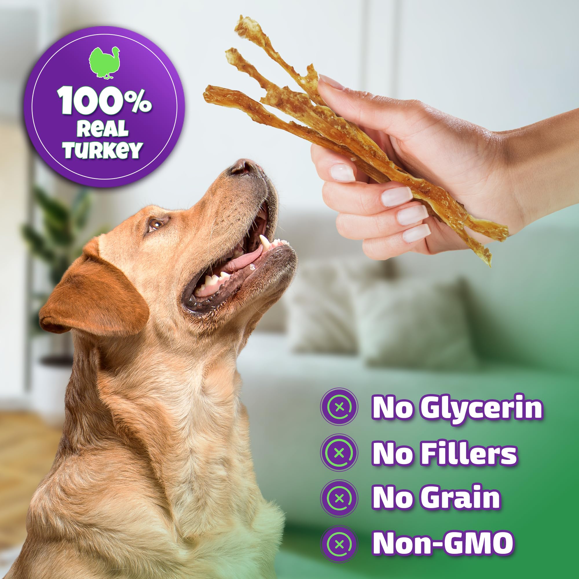 Lively Tails Turkey Tendons Dog Treats, Healthy Jerky Chews, 6 oz Bag, Made in USA, 100% Turkey, No Glycerin