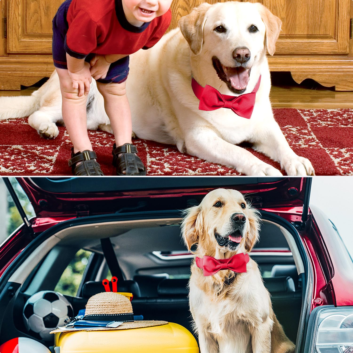 Segarty Dog Bowties For Extra Large Dogs, Adjustable Red Bowtie Collar, Durable Dog Neck Tie Tuxedo Comfortable Cotton Pets Bow