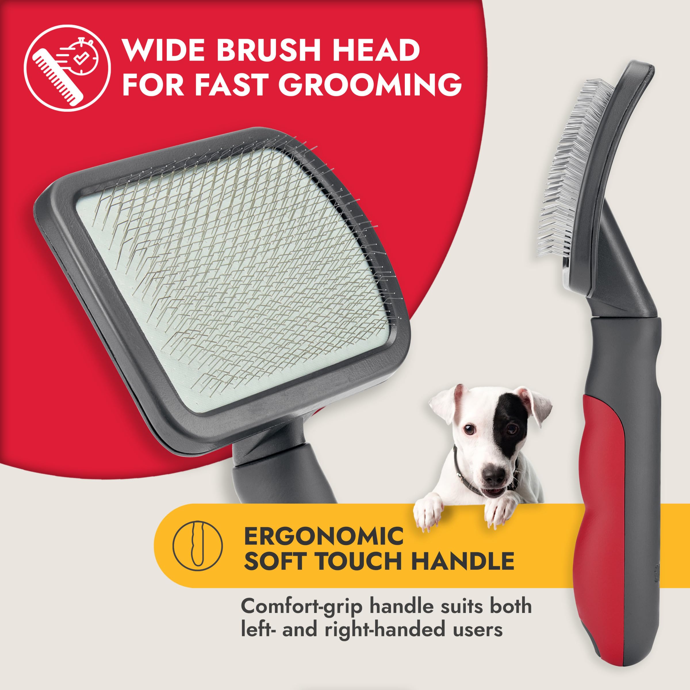 KONG Large Slicker Brush - Removes Loose Hair, Reduces Shedding, Comfortable Non-Slip Grip, Long Metal Pins, for Medium to Large