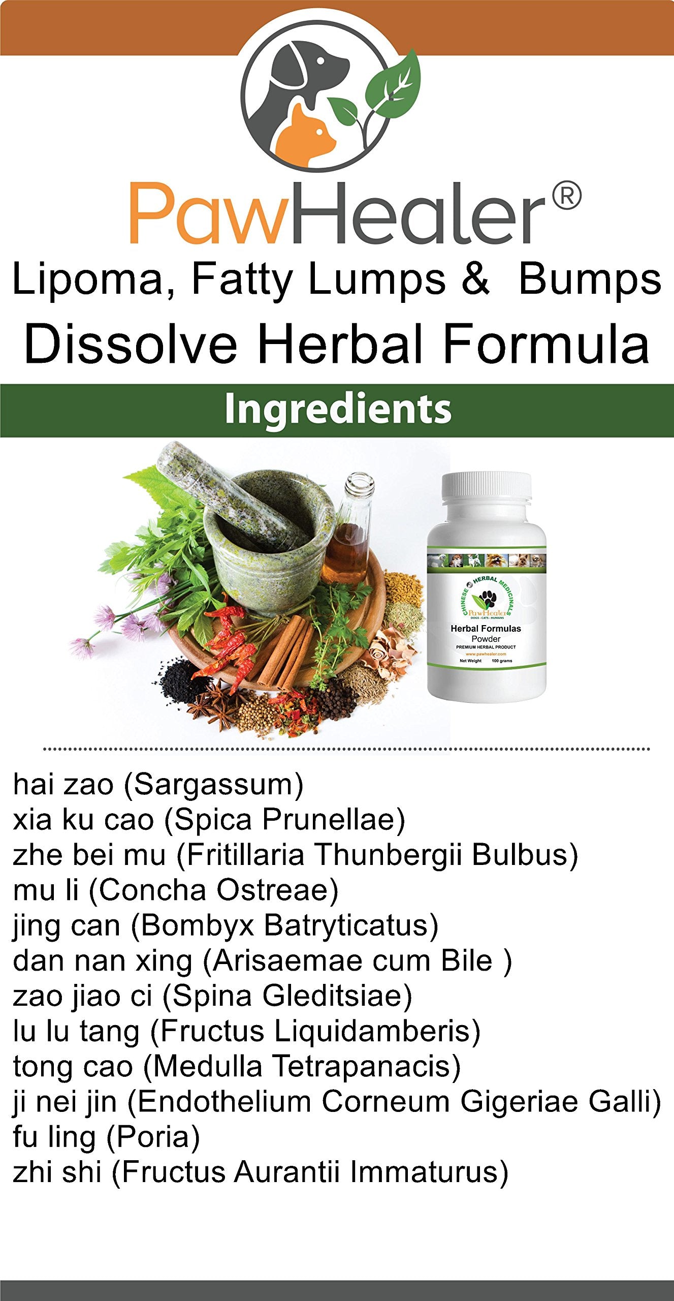 PawHealer Dissolve Herbal Formula - 100 Grams Powder - Remedy for Fatty Lumps & Bumps in Dogs & Pets