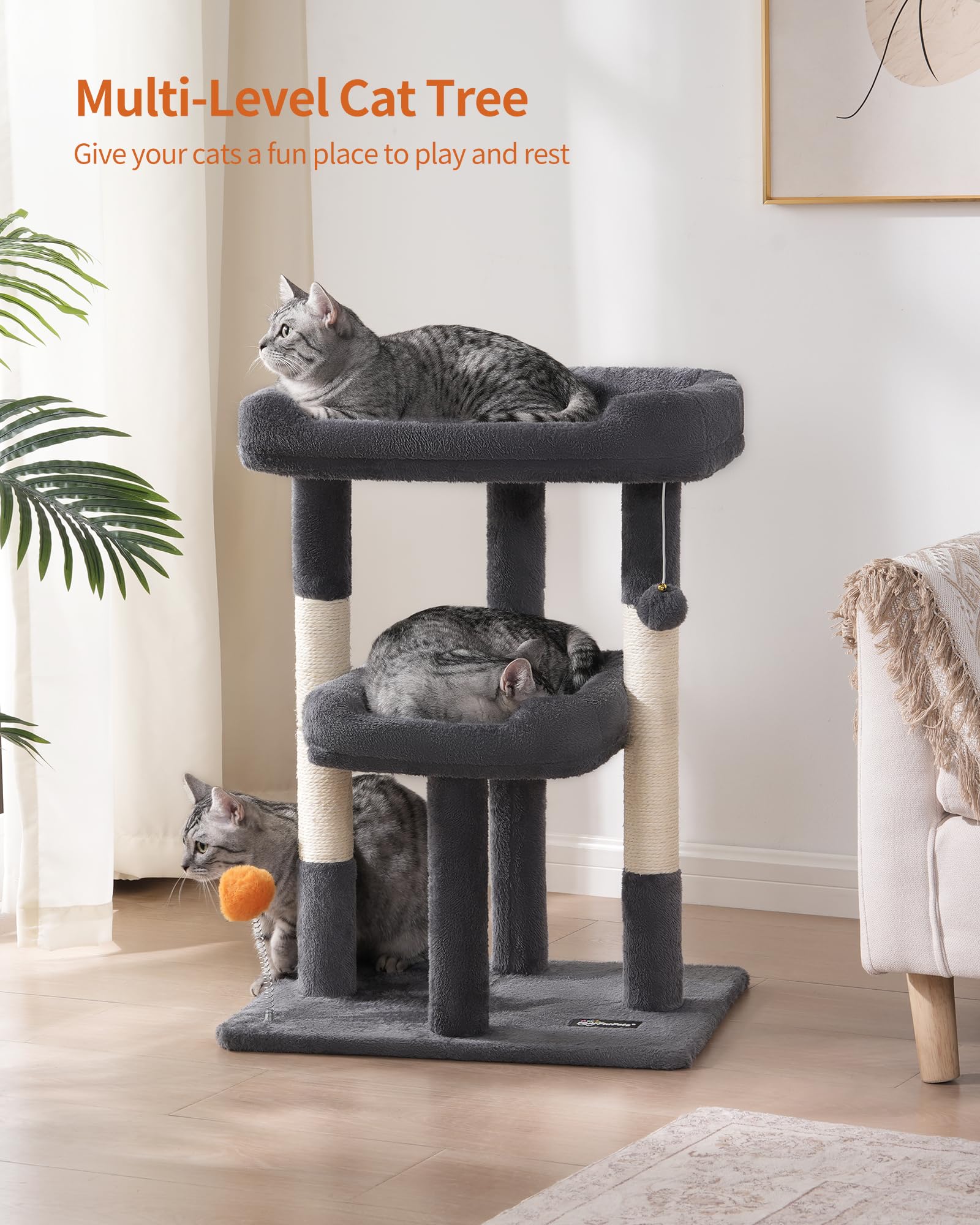 Fourfurpets 27.6-Inch Cat Tree, Cat Tower For Indoor Cats, Cat Condo For Large Cats, Small Cat Tree With Scratching Post, Toy Ba