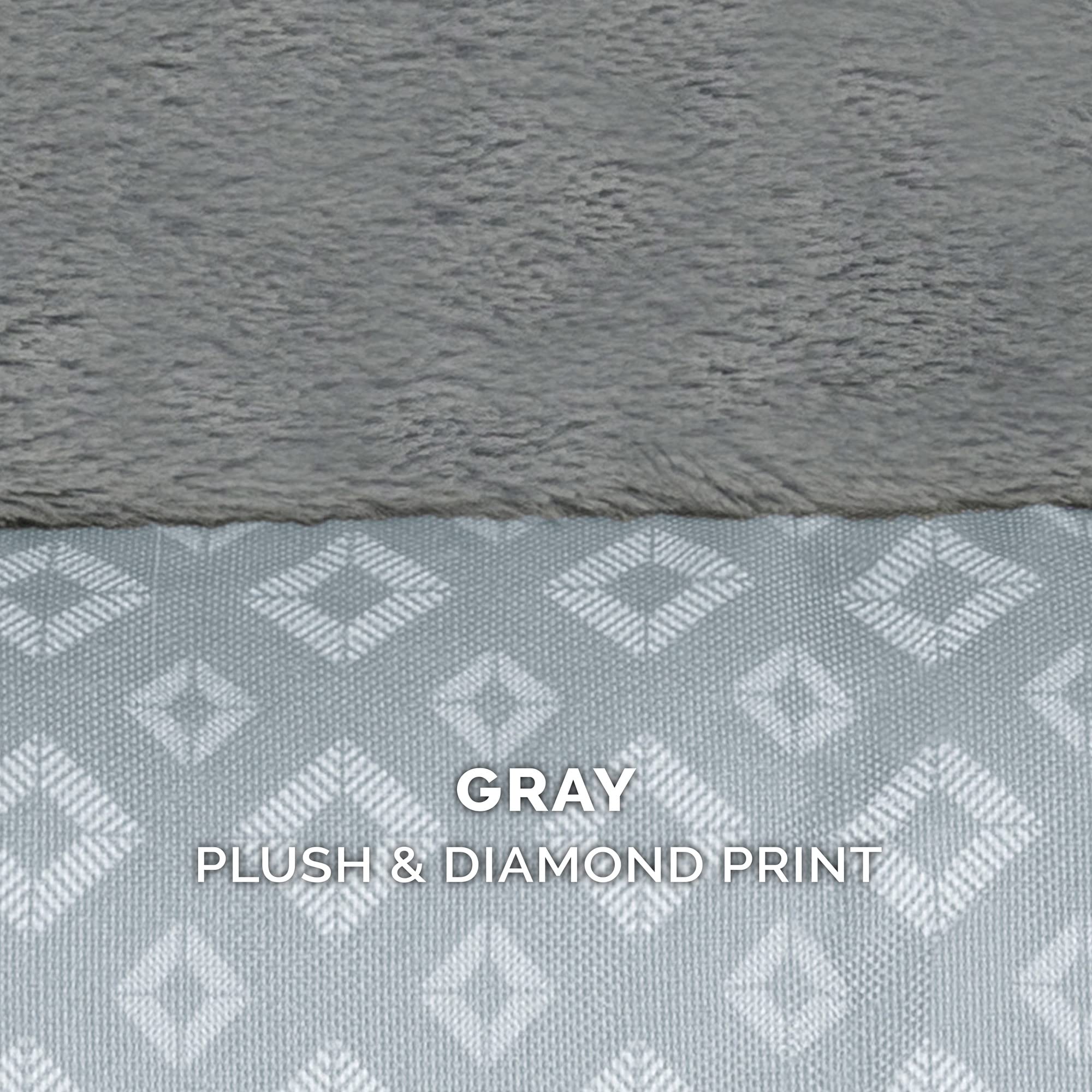 Furhaven Replacement Dog Bed Cover Plush & Diamond Print Nest Top Sofa-Style, Machine Washable - Gray, Medium