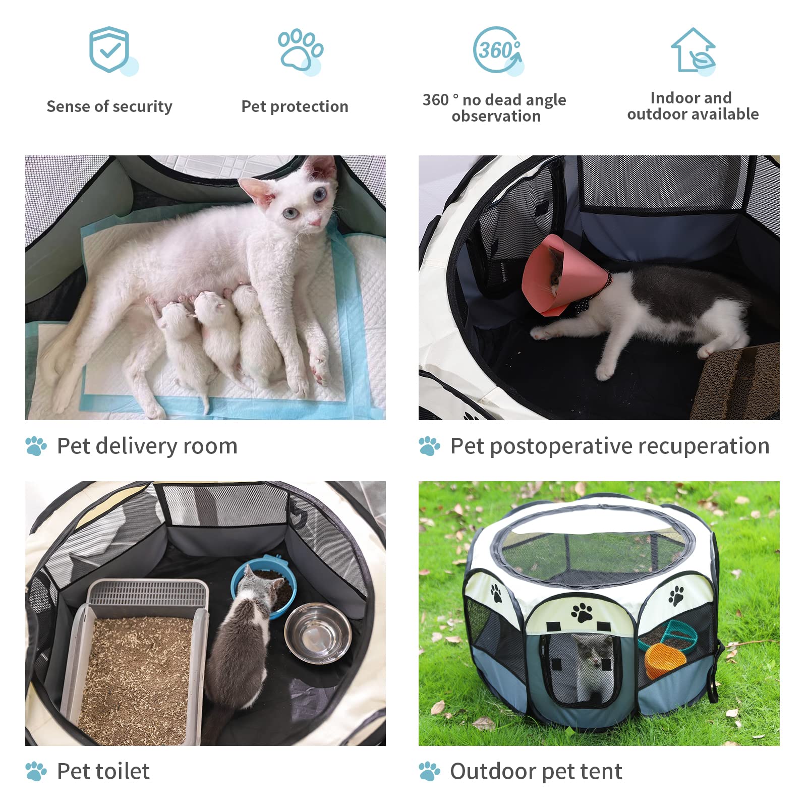 Sencone Portable Pet Playpen, Dog Playpen Foldable Pet Exercise Pen Tents Cat House Playground For Puppy Kitten Indoor Outdoor T