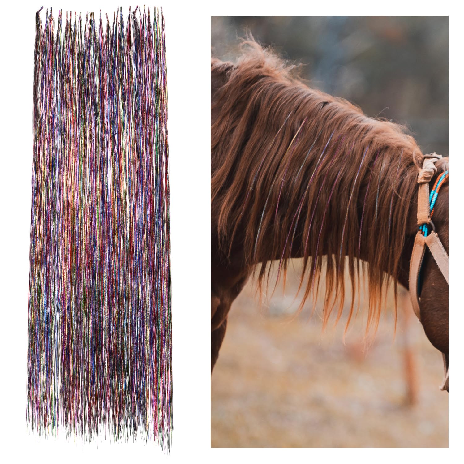 Xihircd 25Pcs Horse Bling Accessories, 23.6' Multicolored Glitter Horse Hair Tassel Hair Extensions Horse Mane And Tail Bling Horse Hair Decorations For Western Wedding Bride Horses
