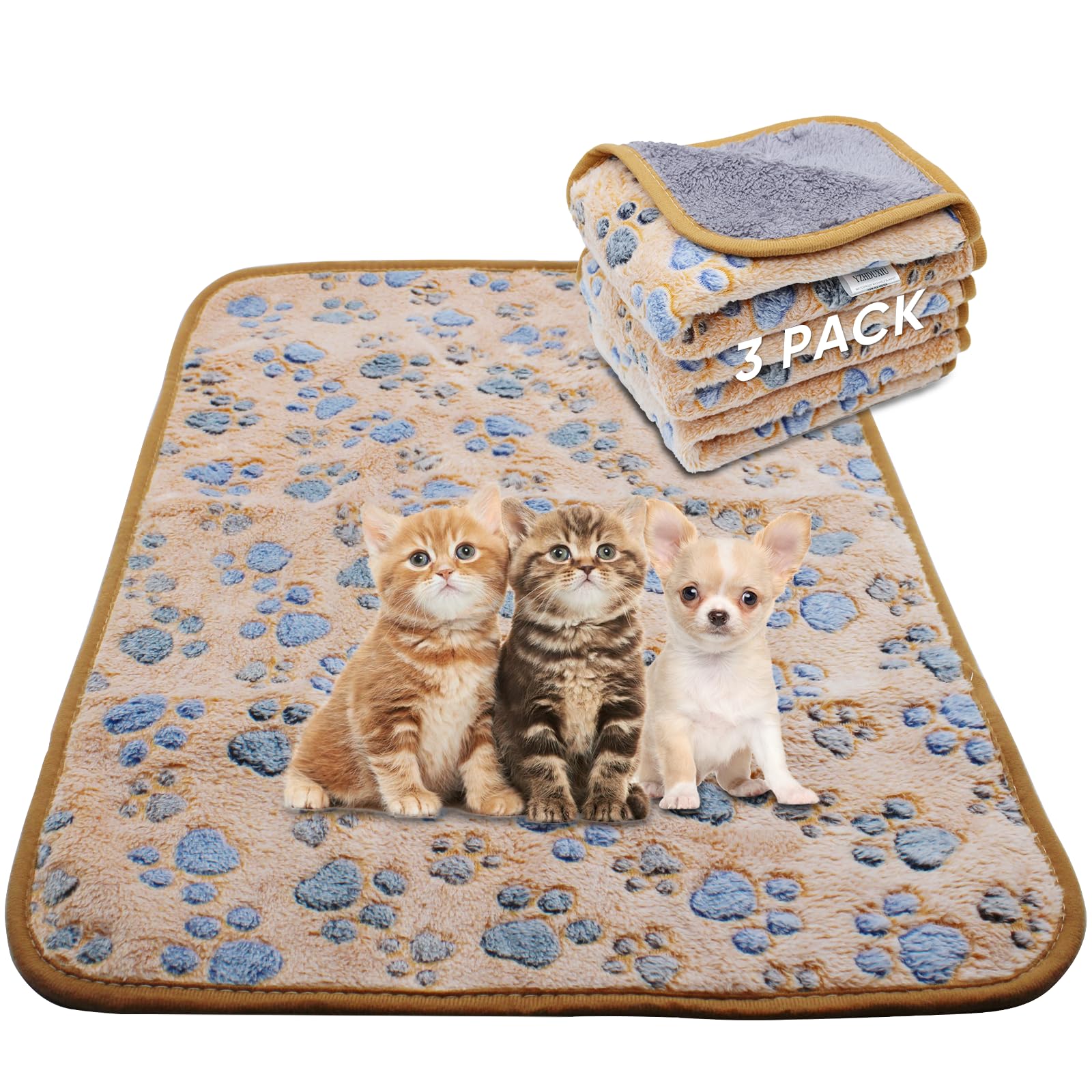 Yzhduxiu 1 Pack 3 Waterproof Dog Blanket For Small Dogs, Washable Pet Blankets With Double -Sided Soft Warm Flannel Fleece Cover