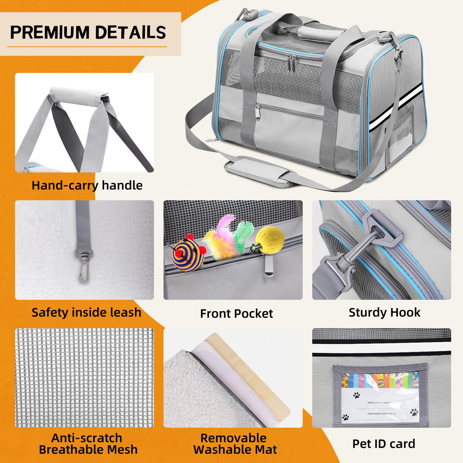 Cussiou Cat Carrier Dog Carrier Tsa Airline Approved For Small Dogs Cats Under 15 Lbs, Collapsible Soft Sided Travel Pet Carrier