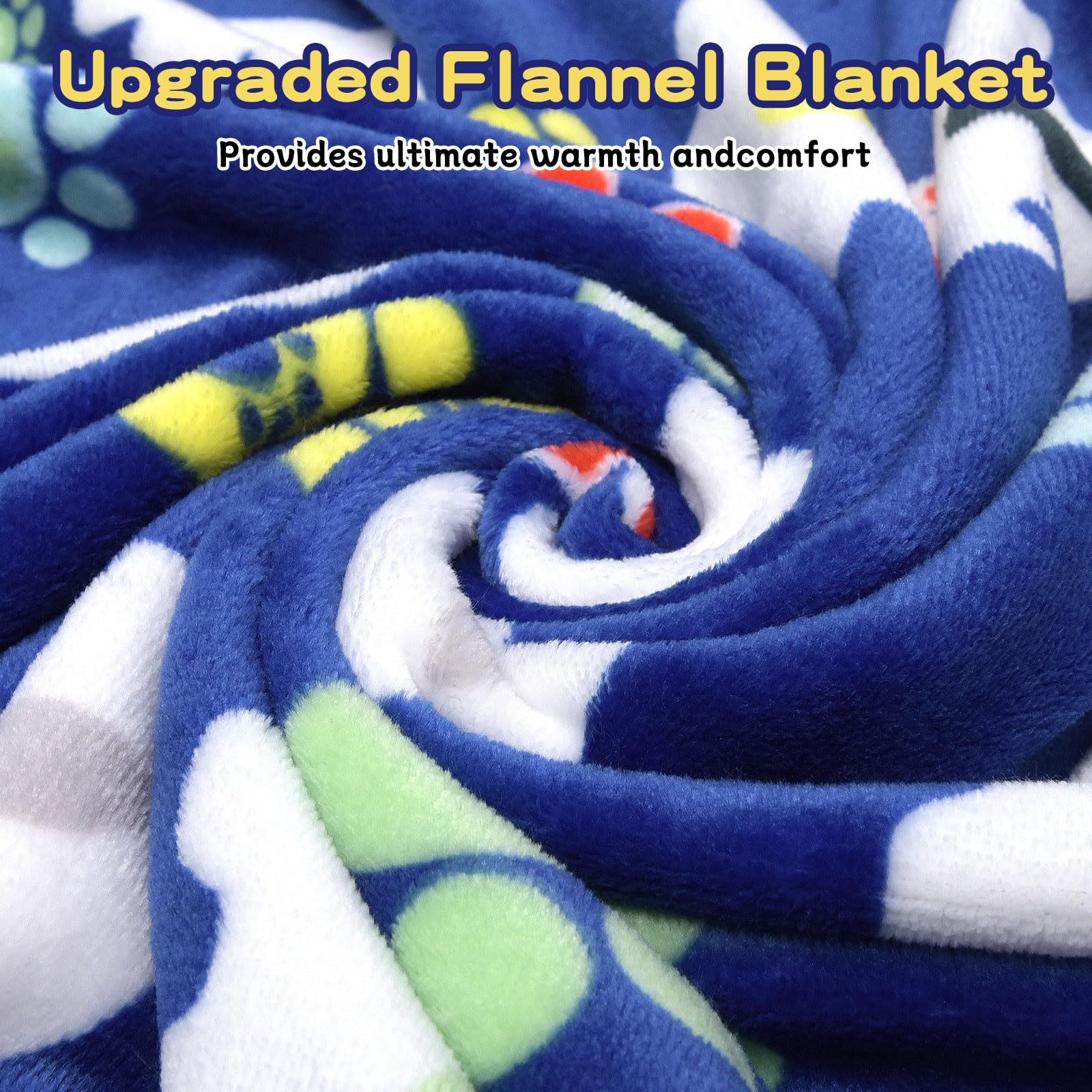 Rezutan Soft Fleece Dog Blanket, 60X50 inches, Blue Elephant Pattern and Paw Prints, Polyester, Breathable, Fade Resistant, Ligh
