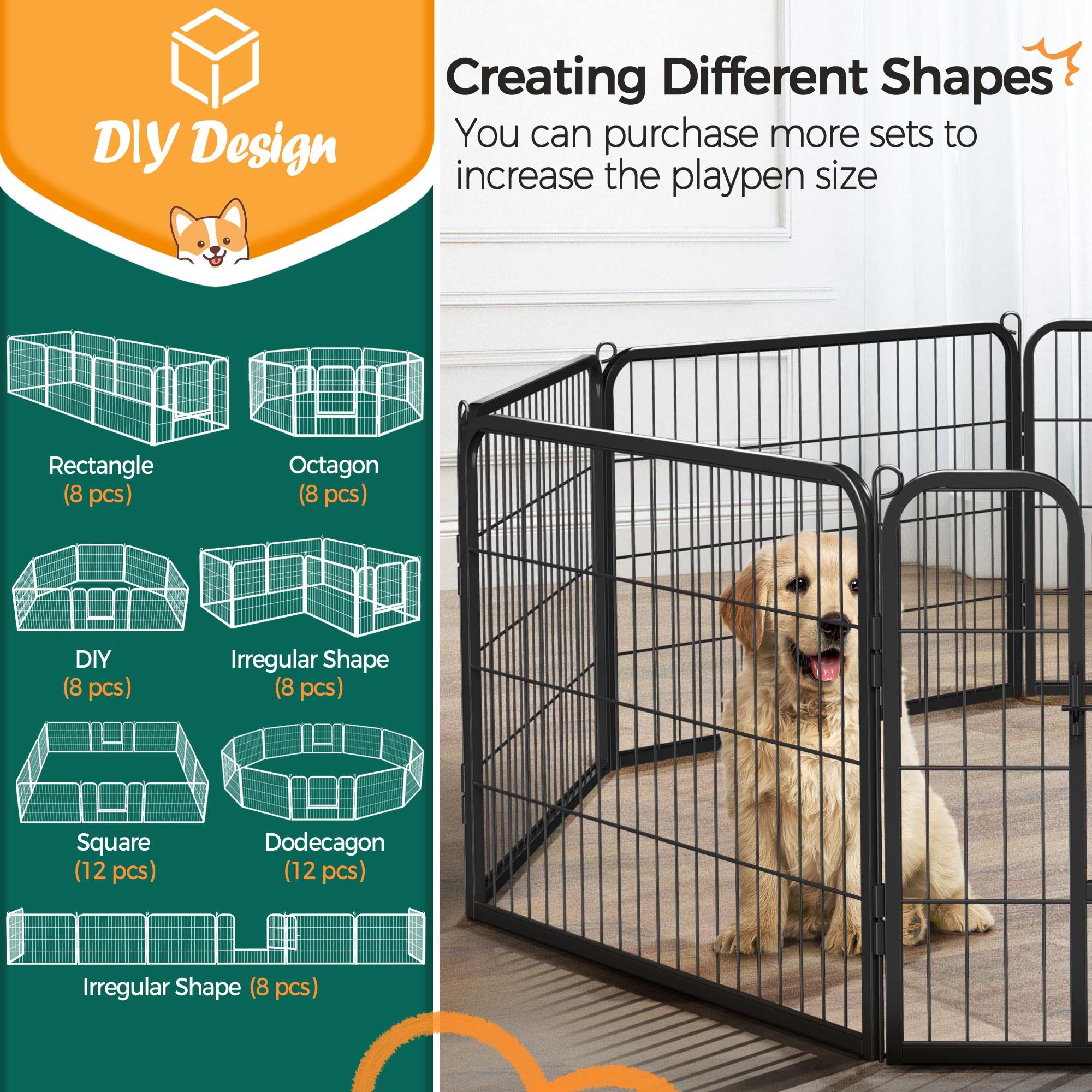 Yaheetech Heavy Duty Extra Wide Dog Playpen, 8 Panels Outdoor Pet Fence For Large/Medium/Small Animals Foldable Puppy Exercise Pen For Garden/Yard/Rv/Camping 24 Inch Height X 32 Inch Width