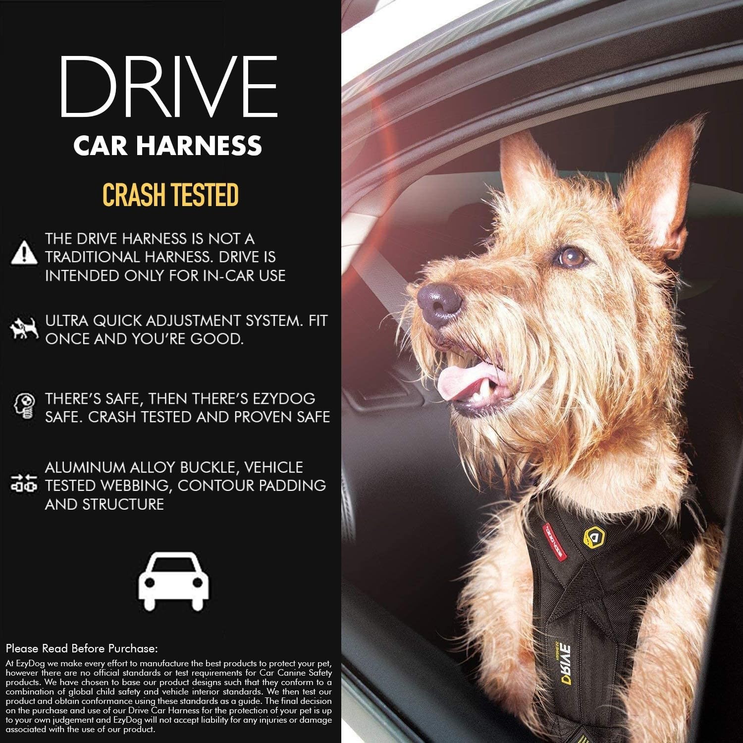Ezydog Drive Dog Car Harness - Crash Tested And Certified (Us-Fmvss 213) Dog Seat Belt Harness For Safe Travel, Adjustable With
