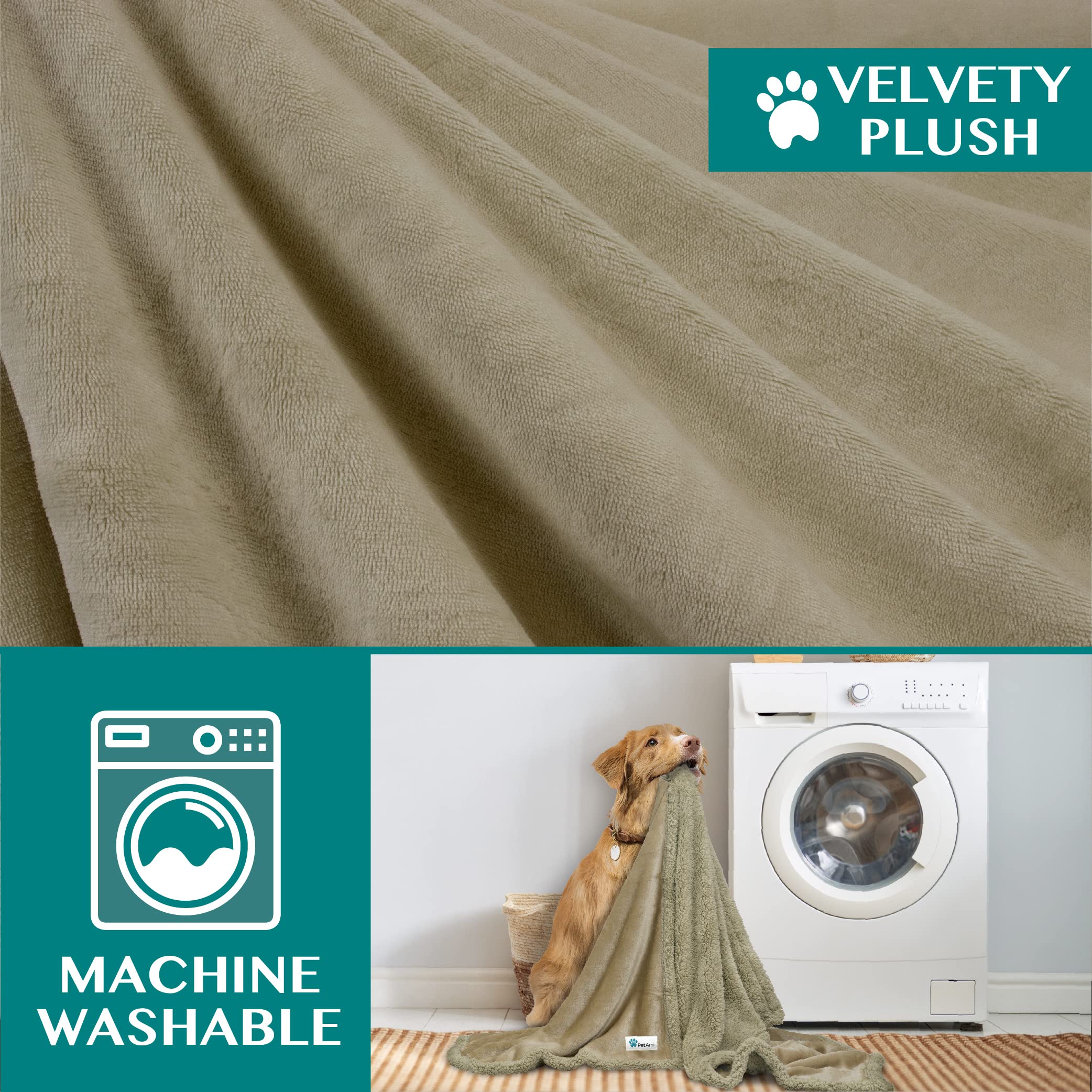 Petami Dog Blanket For Bed, Xl Pet Blanket Large Dogs, Fleece Furniture Couch Cover Protector Sofa Car Crate Kennel, Soft Sherpa Cat Throw Plush Reversible Washable, Twin 60X80 Solid Taupe
