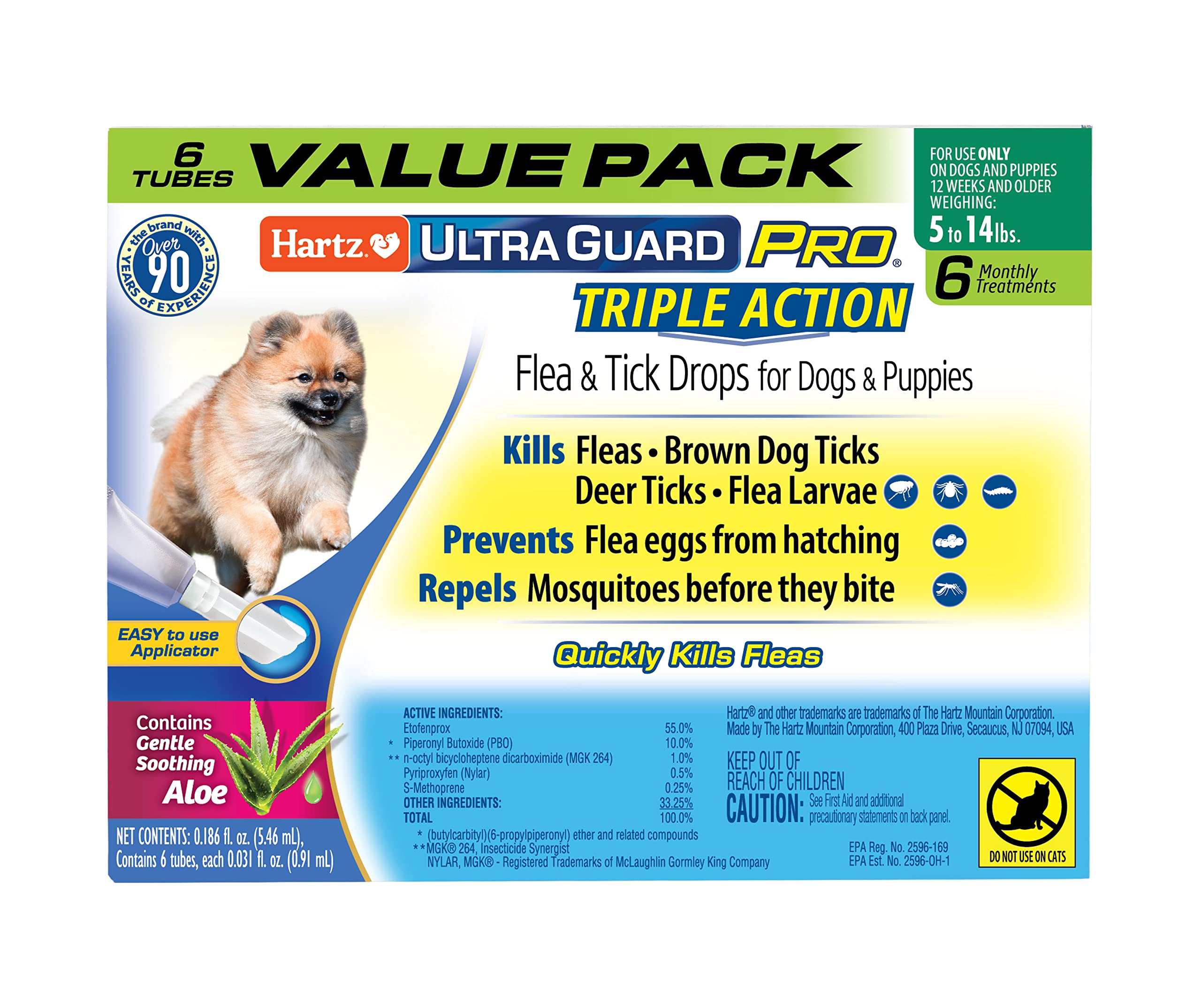 Hartz UltraGuard Pro Topical Flea & Tick Prevention for Dogs and Puppies, 5-14 lbs 6 Monthly Treatments