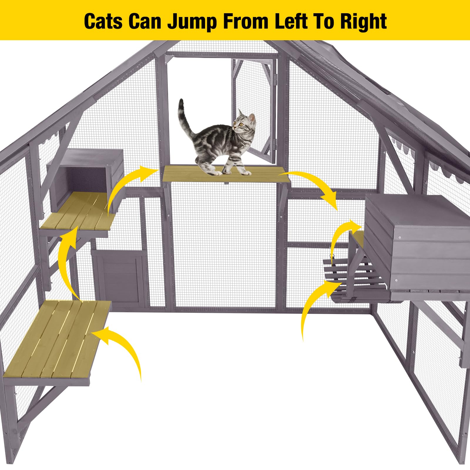 Aivituvin Catio Outdoor Cat Enclosure Large Cat Run With Bridges, Walks, Small Houses, Roof Cover 28.27 Ft