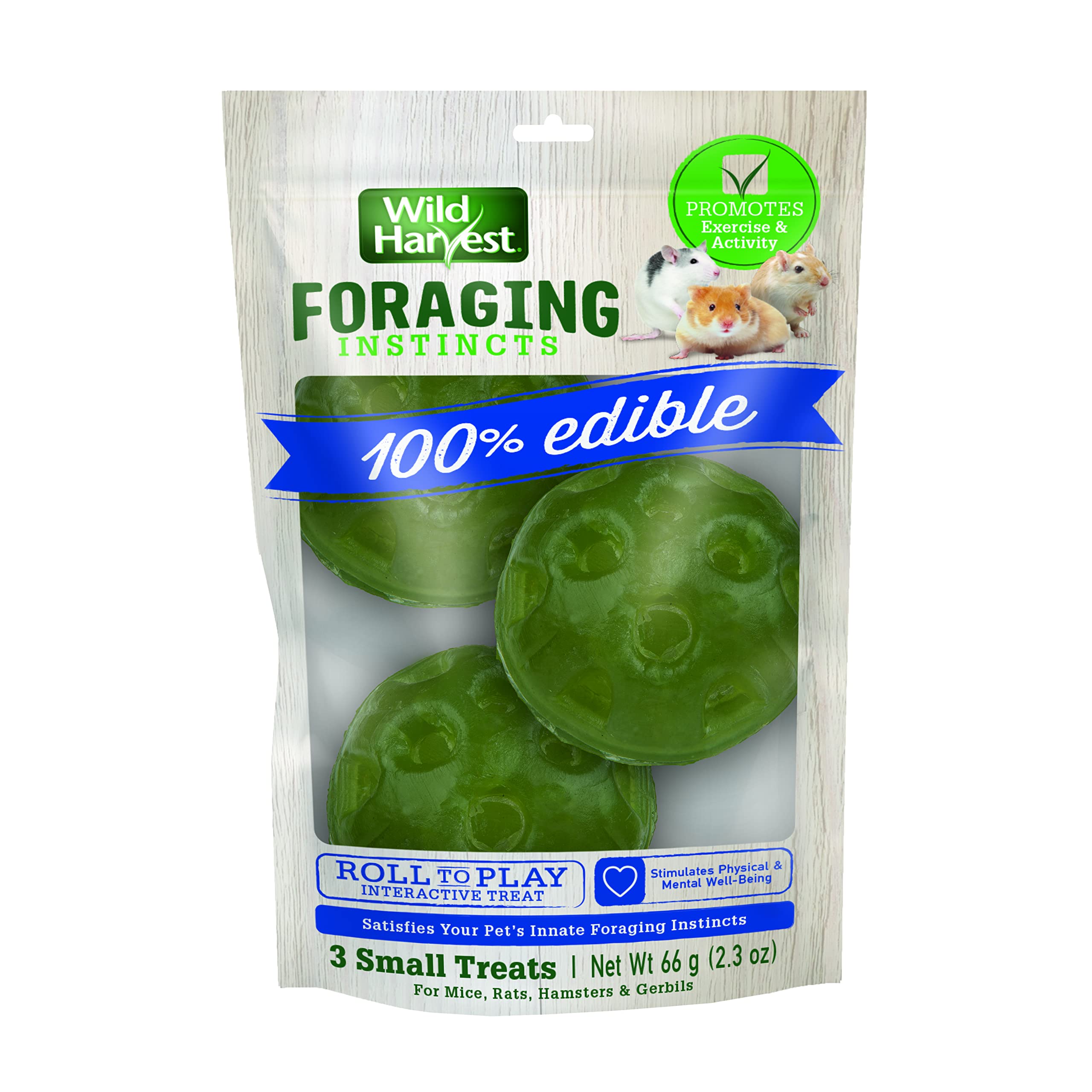 Wild Harvest Foraging Instincts Roll N Play Interactive Treat, 3 Count, For Pet Mice, Rats, Hamsters And Gerbils, 2.30 Ounce (Pa