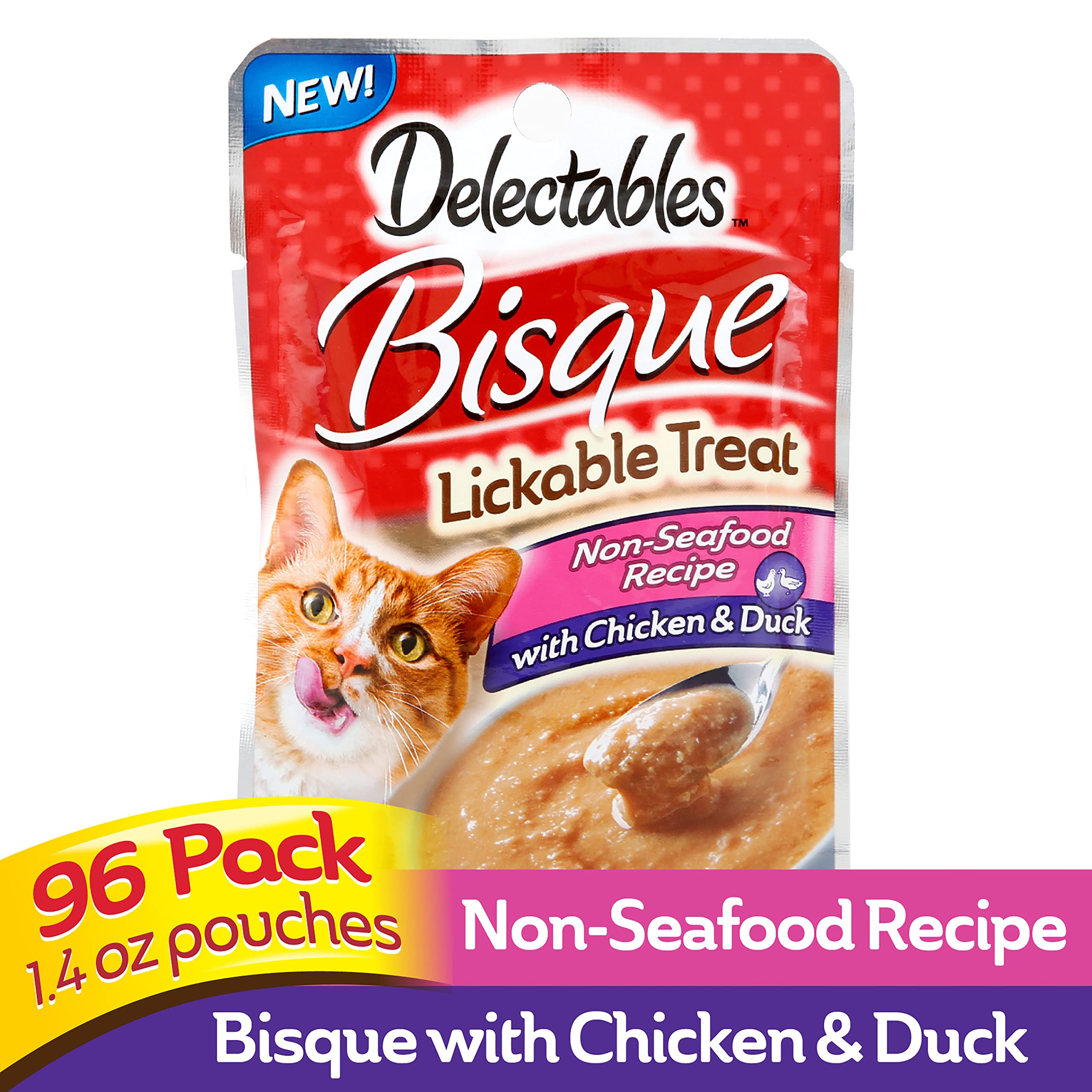 Hartz Delectables Bisque Non-Seafood Lickable Wet Cat Treats, Chicken & Duck, 12 Count (Pack of 8)