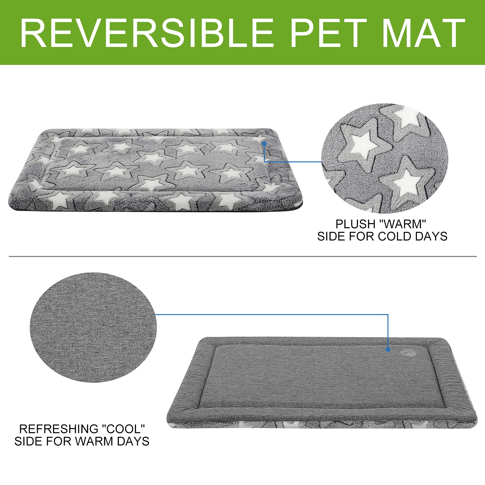 Empsign Dog Crate Pad - Reversible Kennel Mat (Cool & Warm), Machine Washable, Cozy Star Pattern Sleeping Pad For Small Medium L