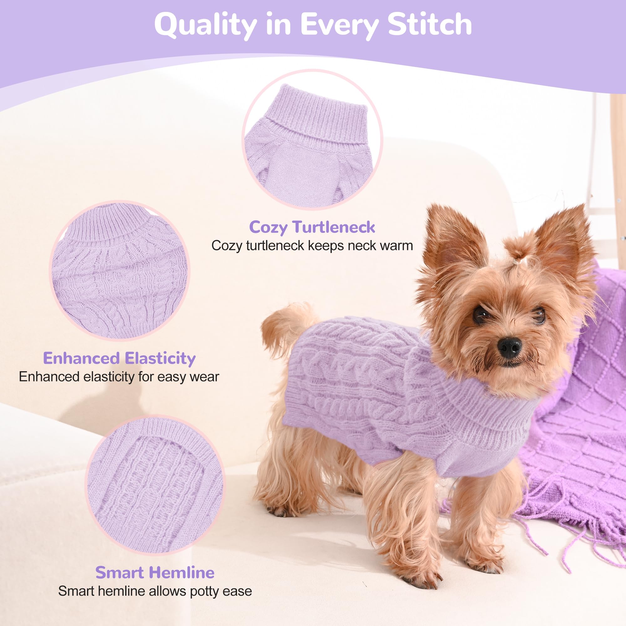 Lorehelina 2 Pack Dog Sweaters for Small Dogs Winter Turtleneck Pullover Cable Knit Fleece Stretch Puppy Doggie Chihuahua Toy Po