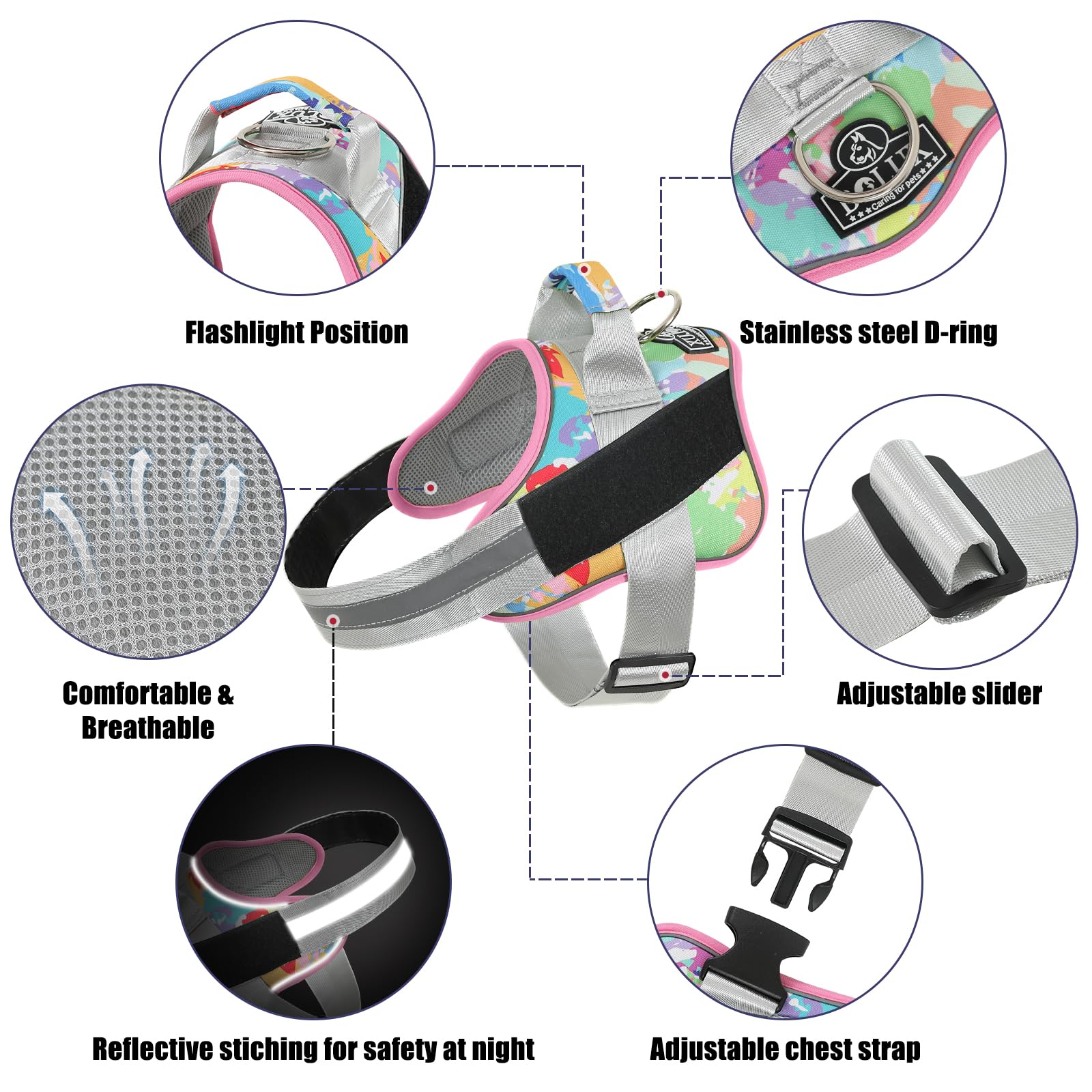 Bolux Dog Harness, No-Pull Reflective Dog Vest, Breathable Adjustable Pet Harness With Handle For Outdoor Walking - No More Pulling, Tugging Or Choking (Xx-Large (Pack Of 1), Oilpainting)