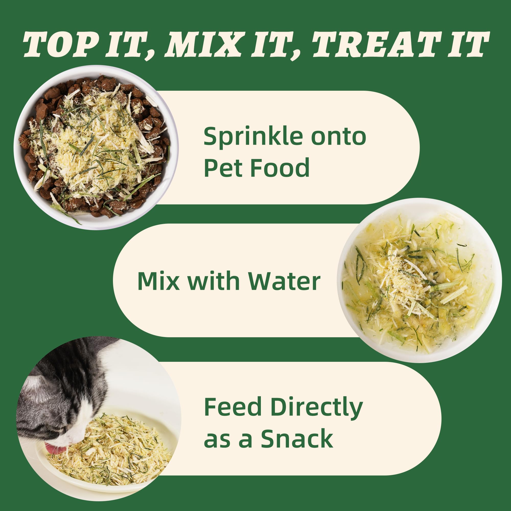 Wellix Dog & Cat Food Topper - Cat Grass Treats Freeze Dried Egg Yolk&Chicken Flavor Low Calorie - Hairball Control and Gut Heal