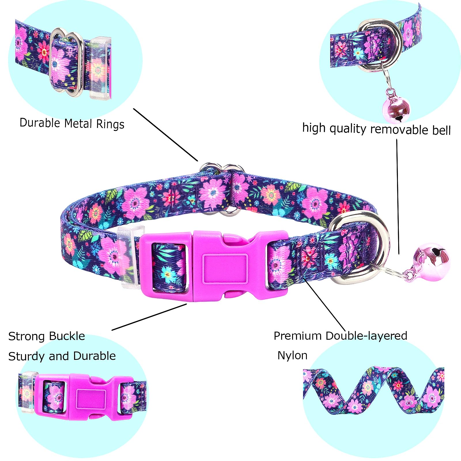 Flower Xxs Xs Dog Collar With Bell, Soft Adjustable Puppy Collar Tiny Cat Collars With Bells For Xs Small Girl And Boy Dogs Litt