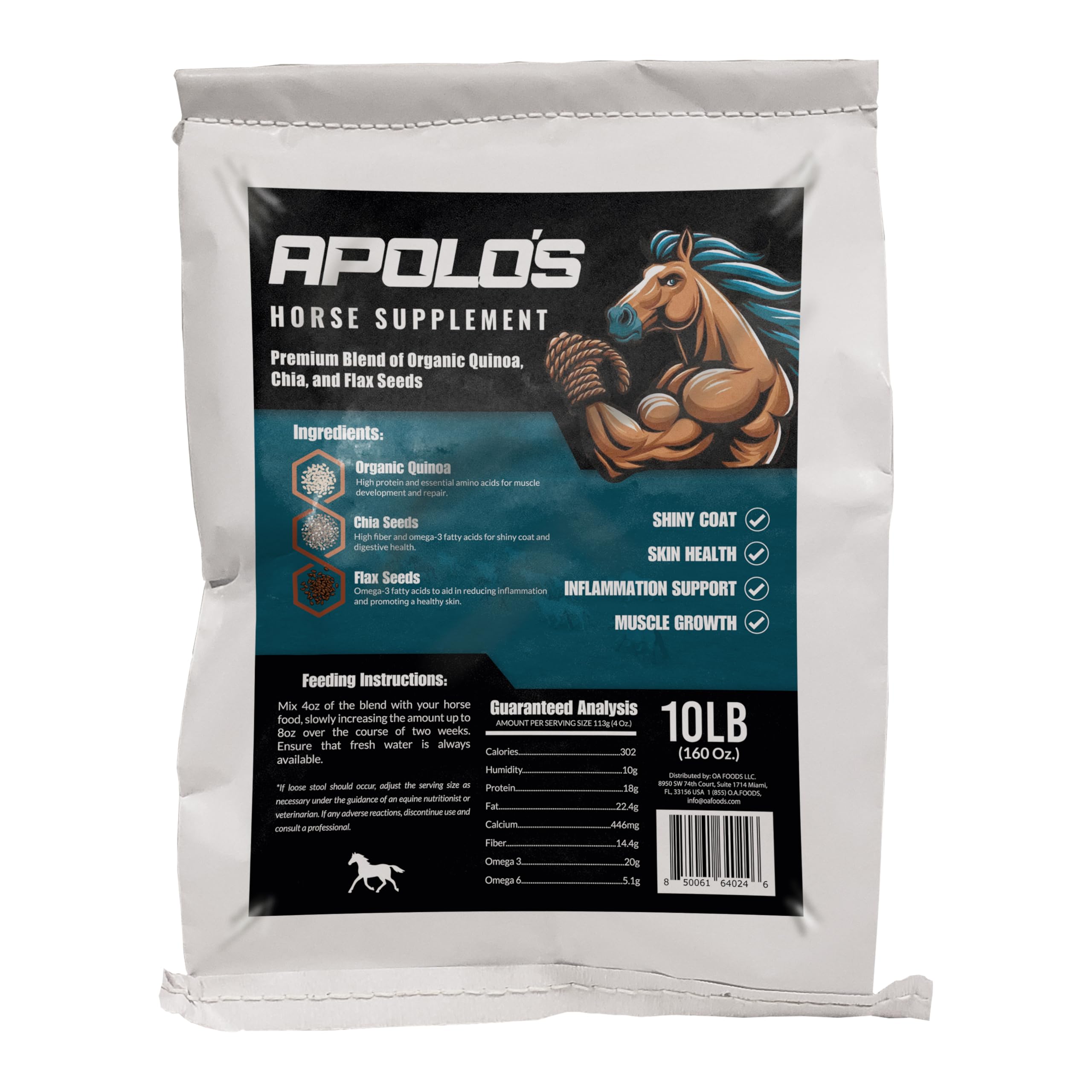 APOLOS Premium Horse Supplement - Flaxseed, Organic Quinoa & Chia | High-Nutrient, Natural Formula | Supports Digestion, Coat S