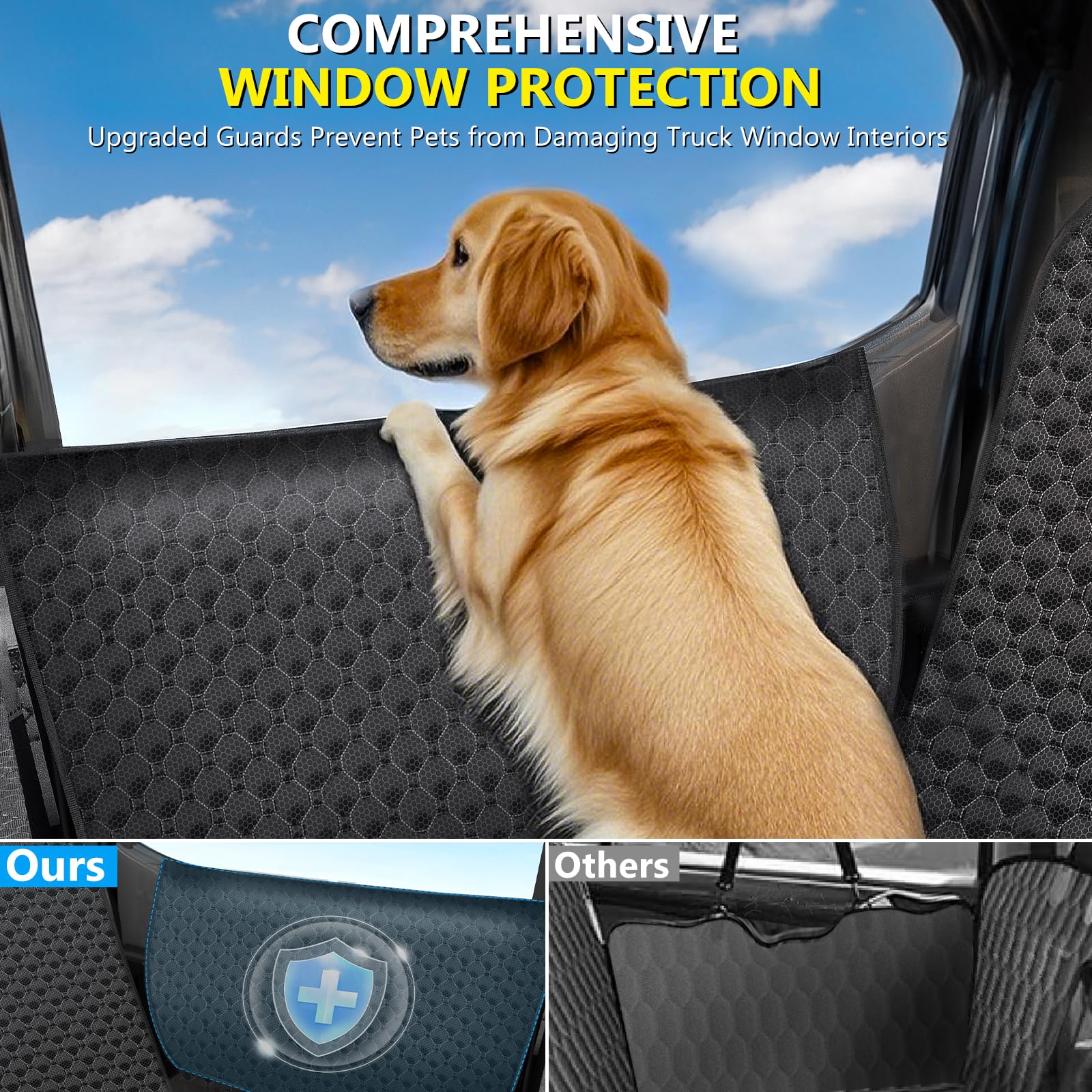 Diamooky Truck Back Seat Extender For Dogs, Upgraded Waterproof Pet Seat Cover With Door Protection, Hard Bottom, Holds 400 Lbs,