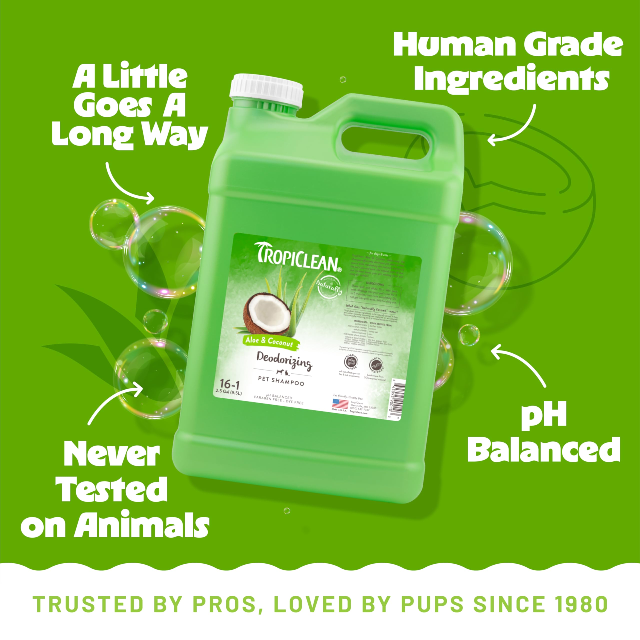 TropiClean Deodorizing Dog Shampoo for Smelly Dogs, Professional Dog Shampoo, Powerful Odor Control, Puppy Safe, Aloe & Coconut