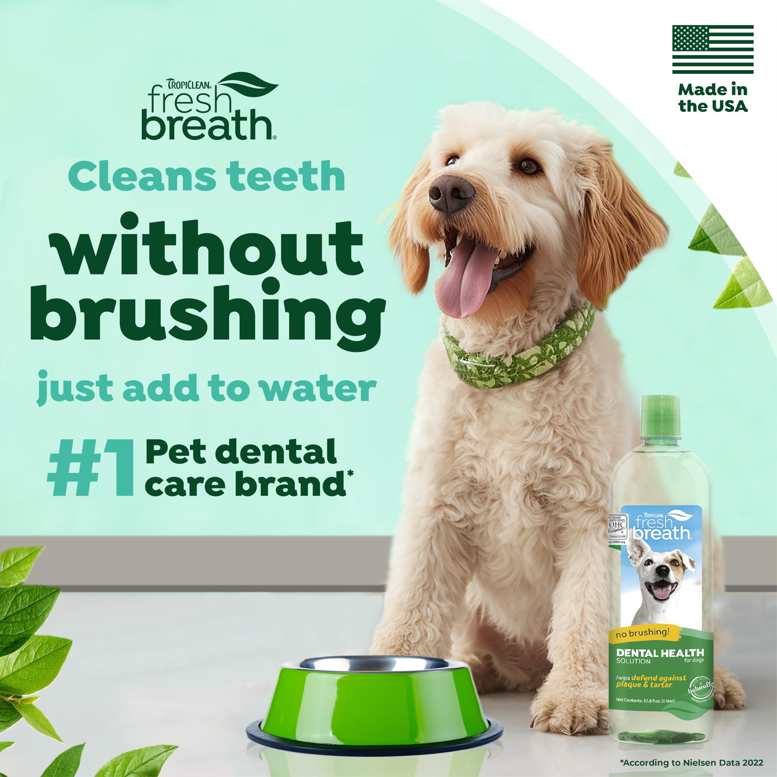 TropiClean Fresh Breath Original | Dog Oral Care Water Additive | Dog Breath Freshener Additive for Dental Health | VOHC Certifi