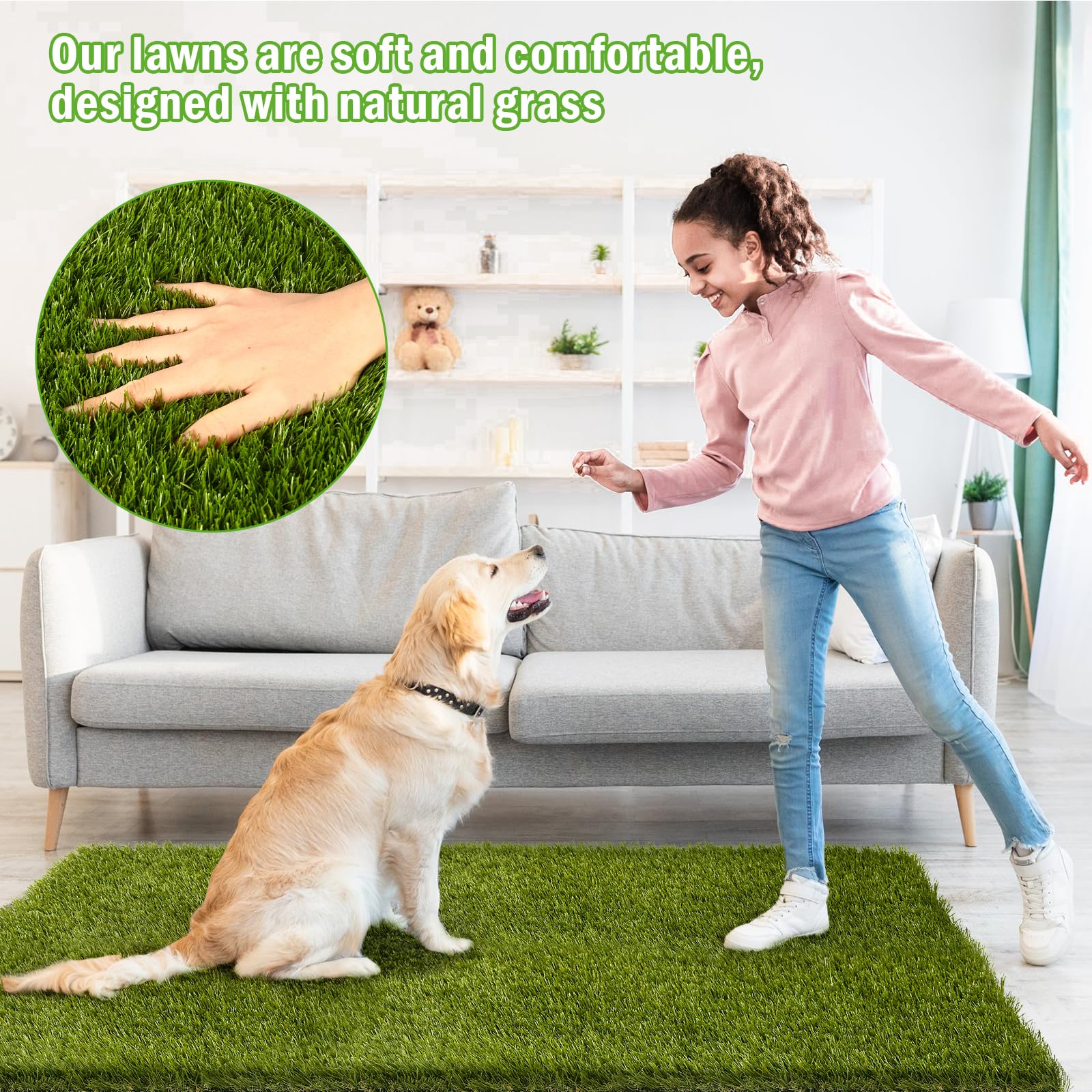 Coorug Dog Grass Pee Pads, 39.4 X 31.5 Inches Reusable Artificial Grass Turf Rug For Dogs, Washable Fake Grass Mat Dog Pee Pad R