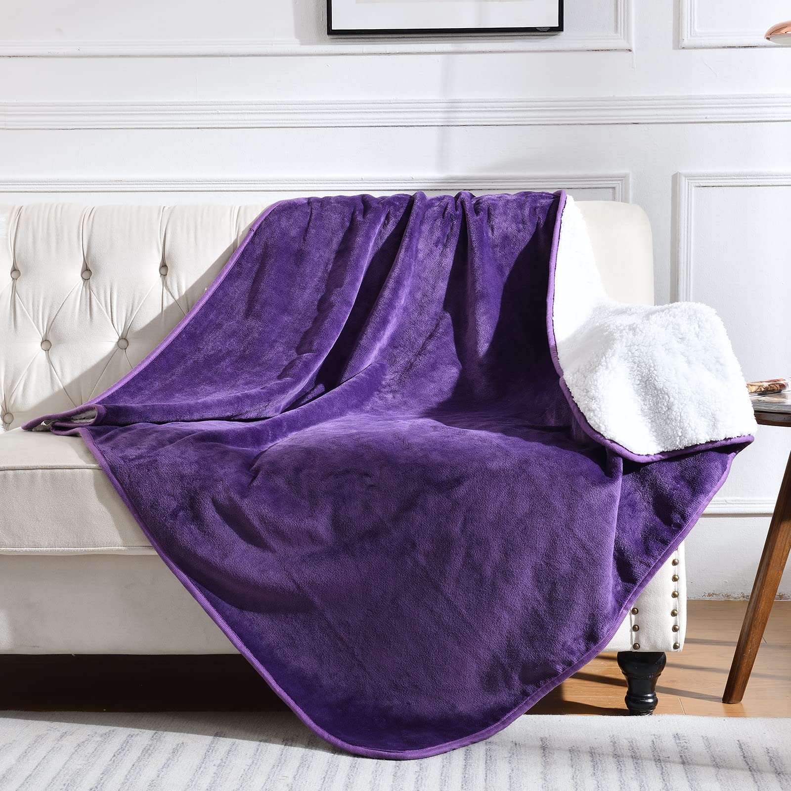 Yaning Waterproof Blanket For Bed Couch Sofa, Soft Liquid Pee Proof Pet Blanket For Dog Puppy Cat, Reversible Sherpa Fleece Furniture Protector (Dark Purple, 50X60 Inches)