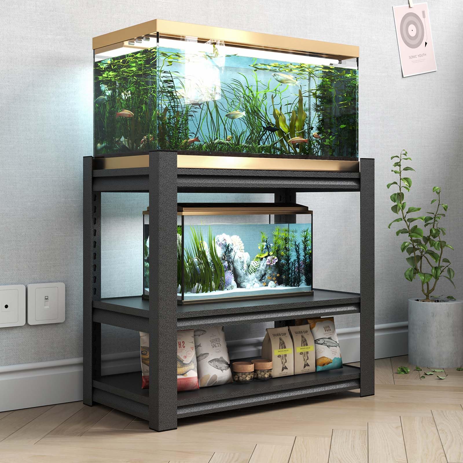 OPTYMIRA Fish Tank Stand,3-tier Rack Shelf Heavy Duty Metal Frame Aquarium Stand 20 Gallon,Reptile Terrarium Stand for 30 Gallon
