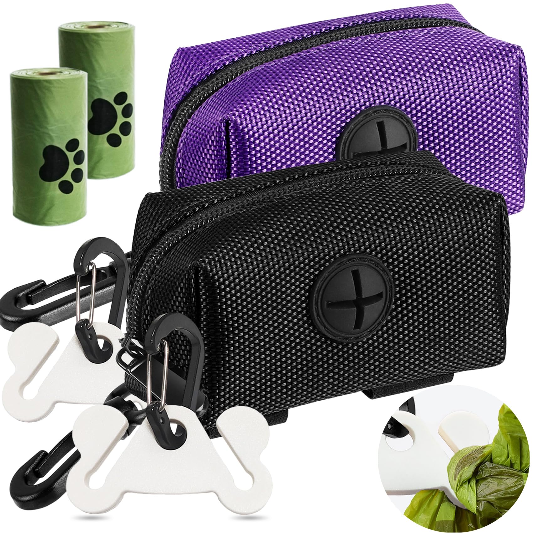 2Packs Dog Waste Bag Dispenser Pet Poop Bags Holder For Doggie Waste Bags Dispensers Soft Fabric Zipper Small Doggy Puppy Pouch 