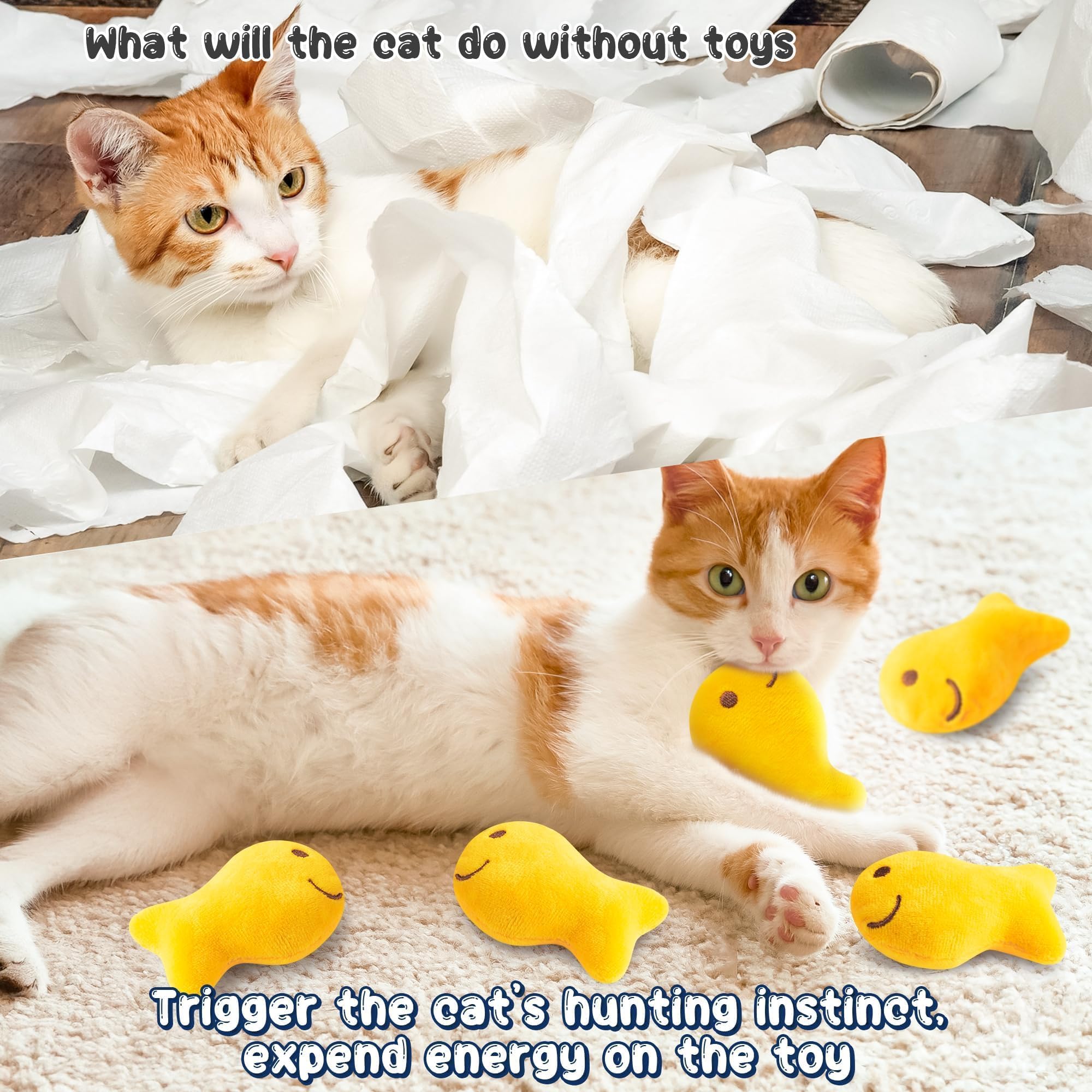 L1Rabe Goldfish Cracker Catnip Stuffed Toys - Summer Black Cat Appreciation Day 5P Goldfish Cat Toys Funny Yellow Indoor Cats Ch