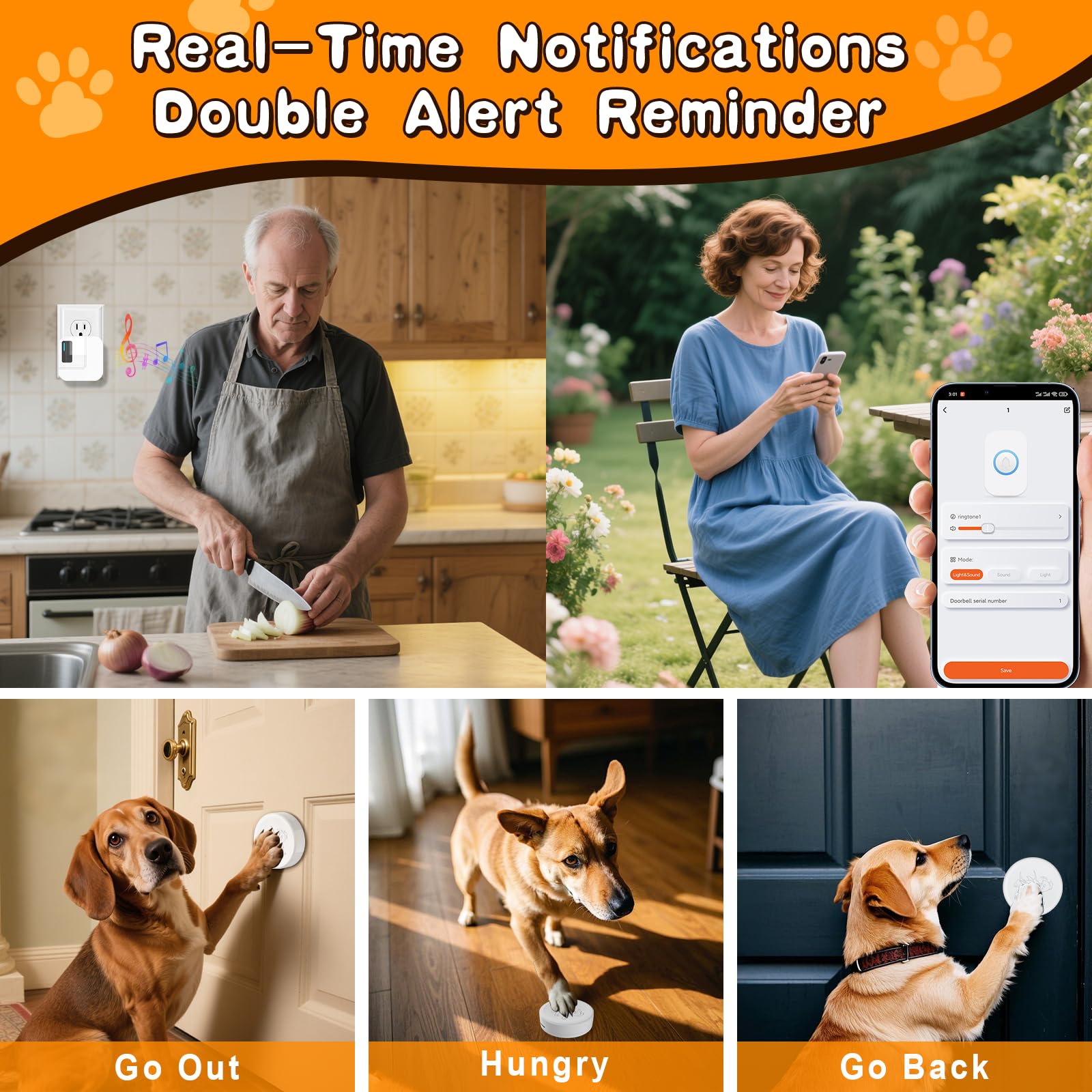 Chunhee Smart Dog Door Bell For Potty Training Wifi Doggie Doorbell -Train Your Dogs Go Outside Dog Bells And Waterproof Touch B