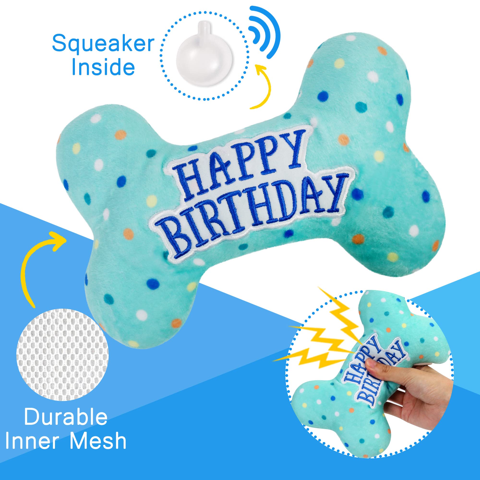 Prime Pets Dog Birthday Toys, 3 Pack, Crinkle Squeaky Dog Toys Set, Pet Toys For Small Medium Large Dogs, Stuffed Puppy Chew Toy