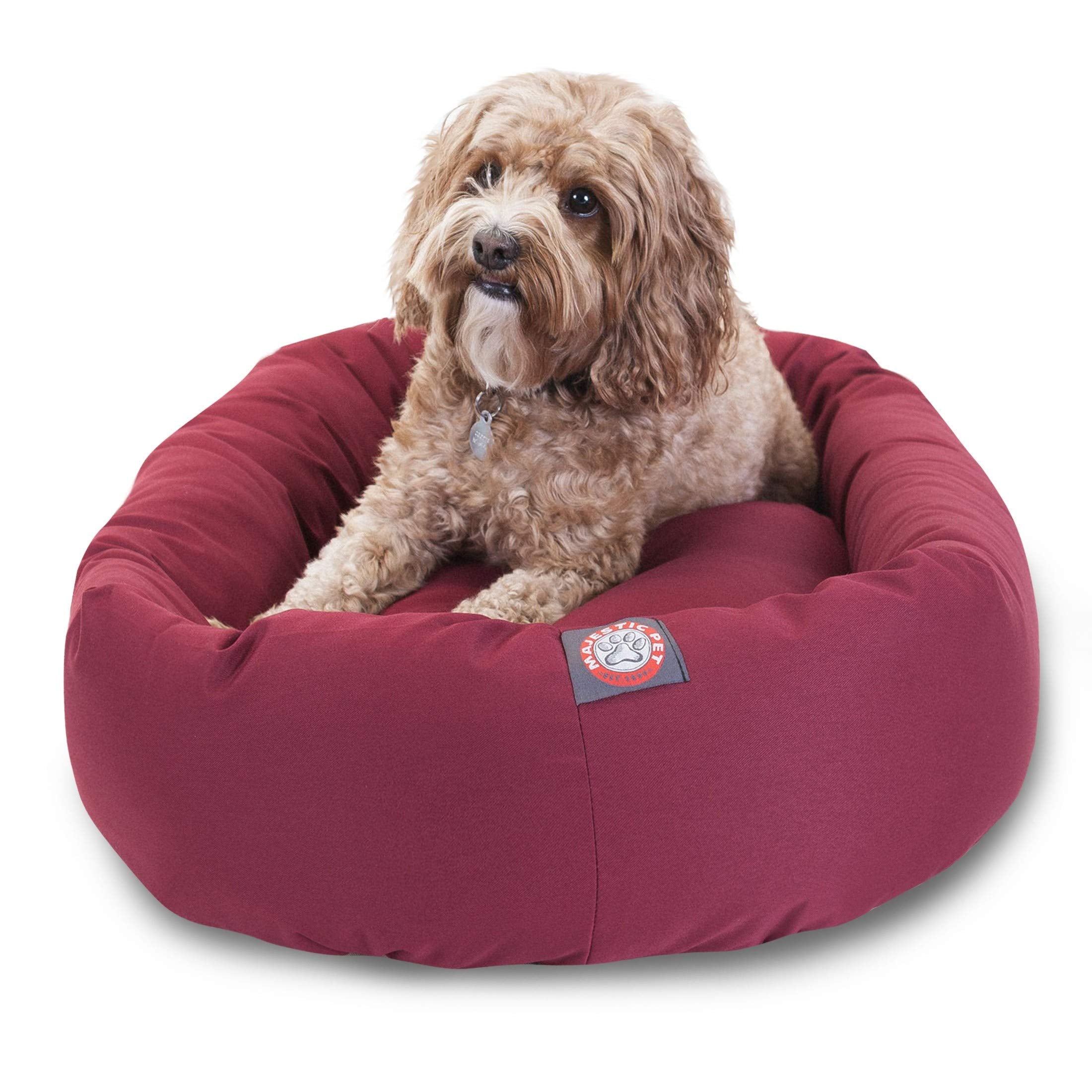 Majestic Pet 32 Inch Bagel Calming Dog Bed Washable – Cozy Soft Round Dog Bed With Spine Support For Dogs To Rest Their Head - Fluffy Donut Dog Bed 32X23X7 (Inch) - Round Pet Bed Medium – Burgundy