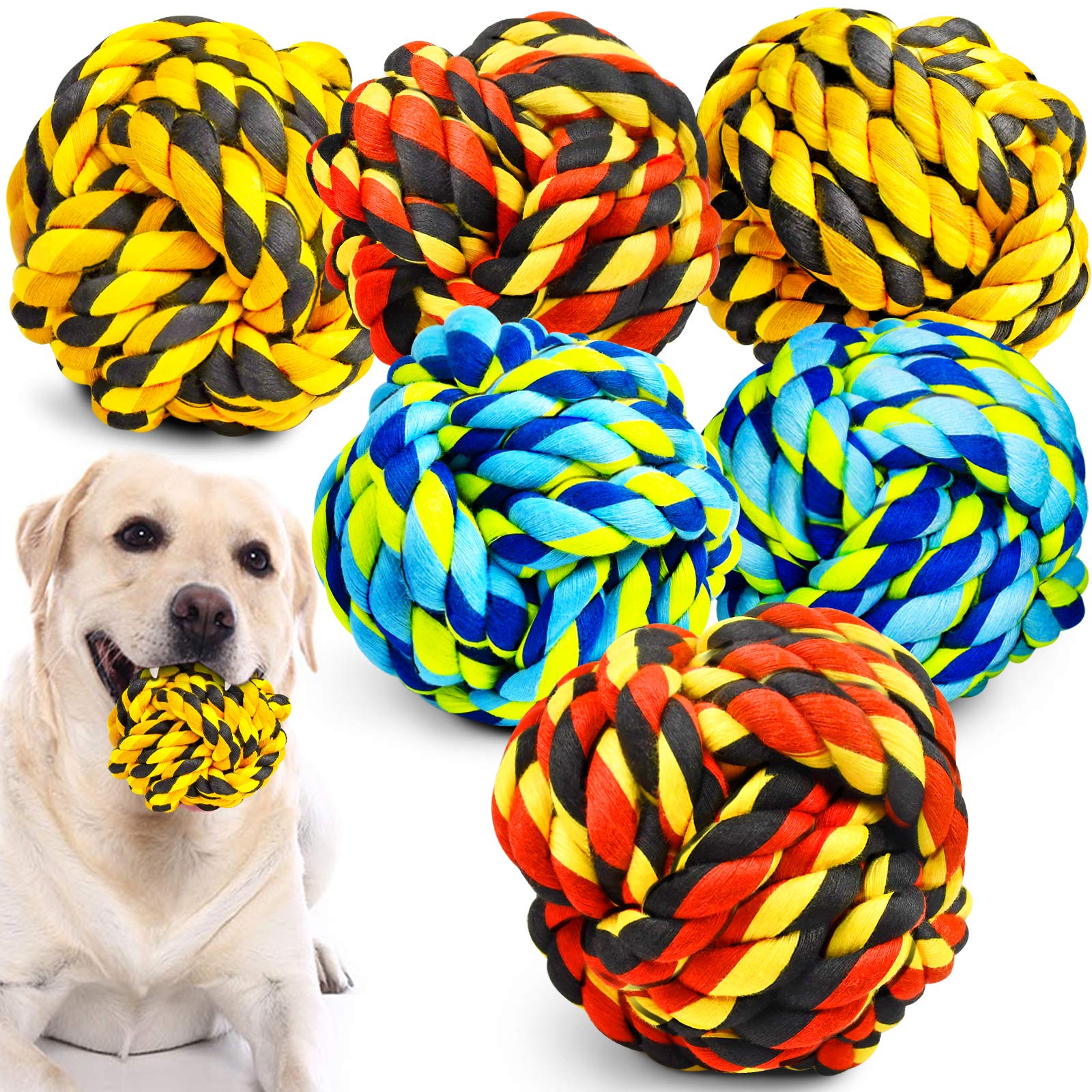 Sharlovy Dog Toys For Aggressive Chewers, Dog Balls For Large Breeds, Heavy Duty Cotton Rope Chew Toys With Tough Twisted For Medium Breeds, 6 Pack Indestructible Chew Toys