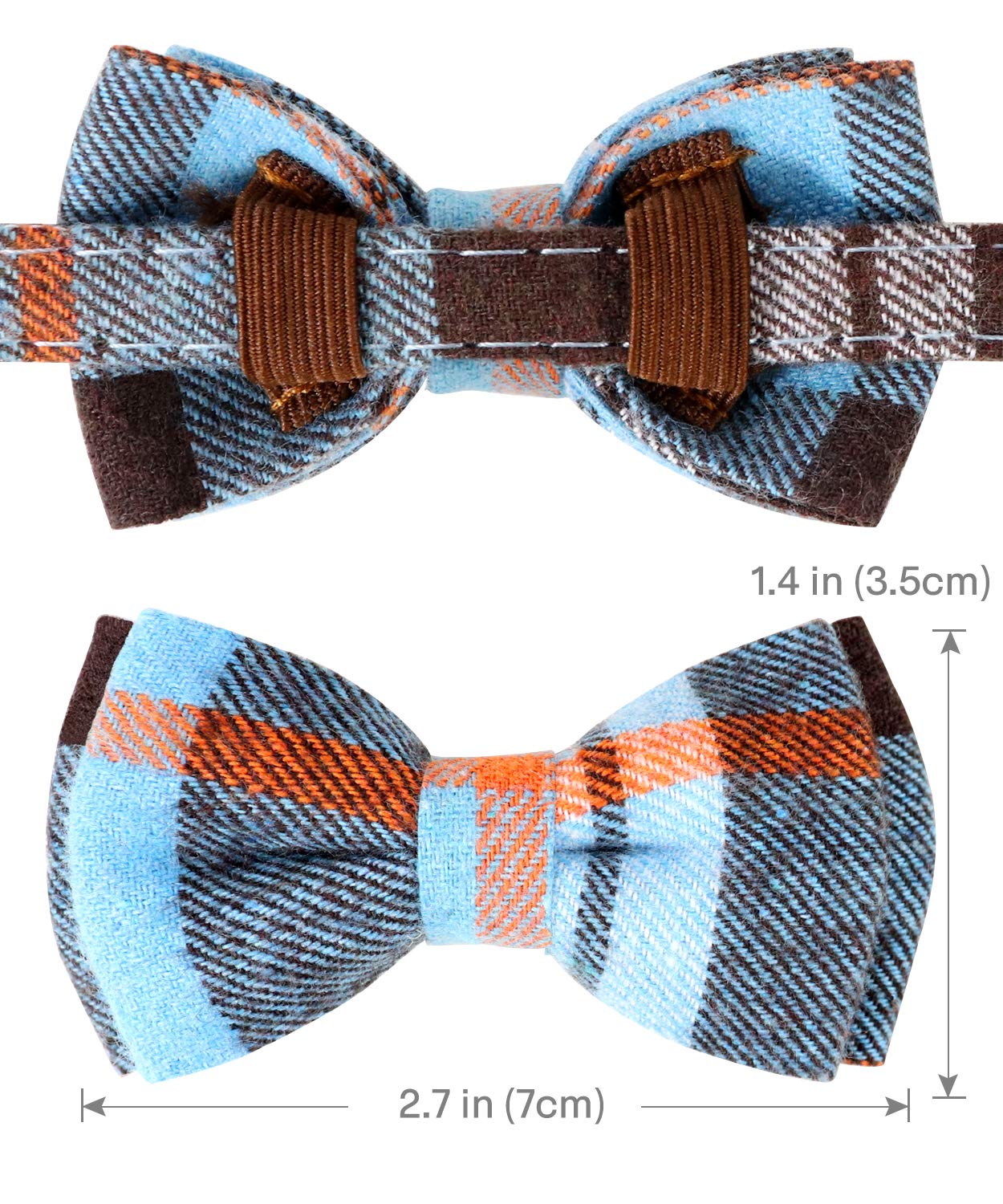 Joytale Breakaway Cat Collar with Bells & Bow Tie, Haze Blue, 7-11'' Safety Plaid Kitten Collar for Boys & Girls, 1 Pack