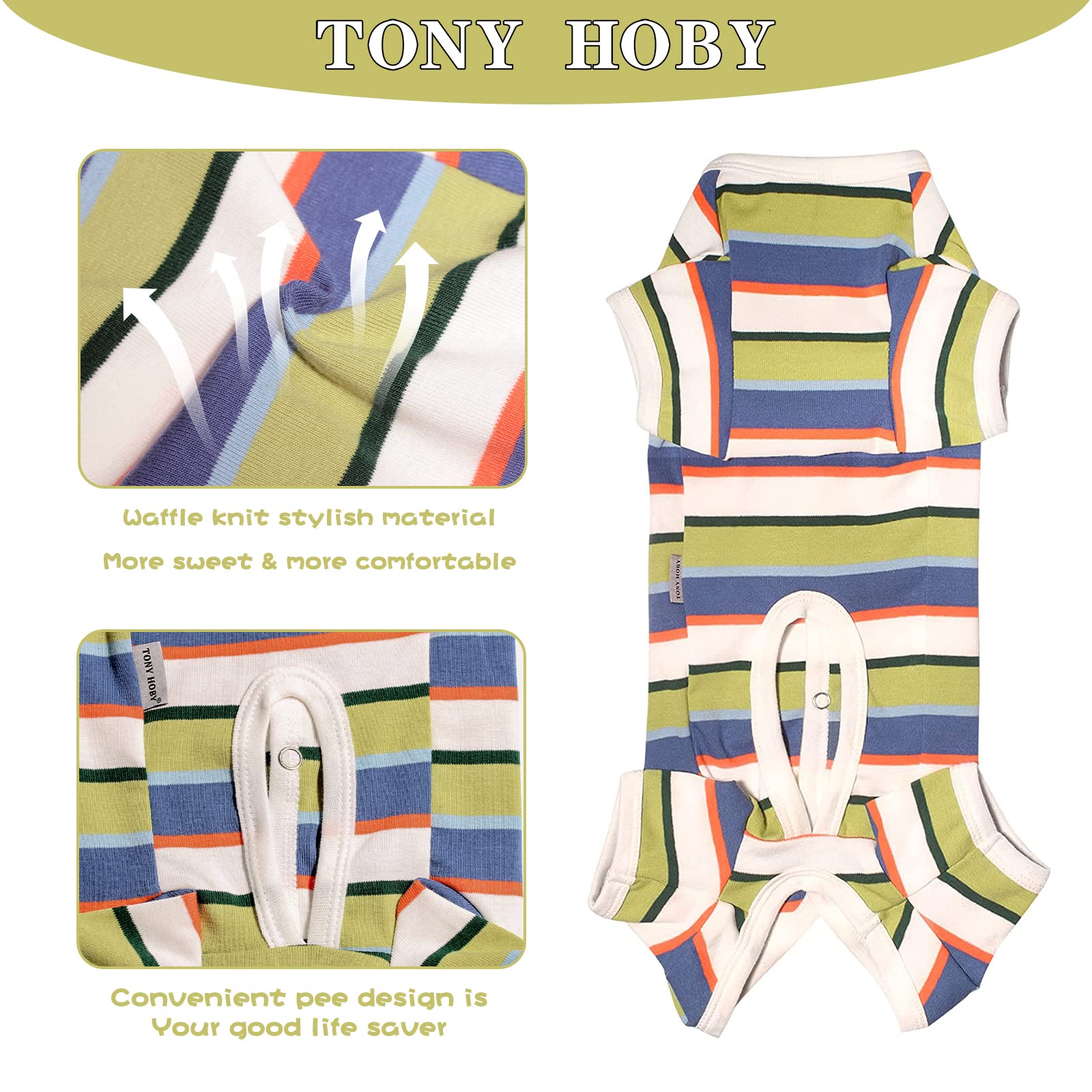 Tony Hoby Dog Pajamas, Jumpsuit & Shirt For Small/Medium Dogs (Blue & White, Boy, Xl) - Recovery Suit