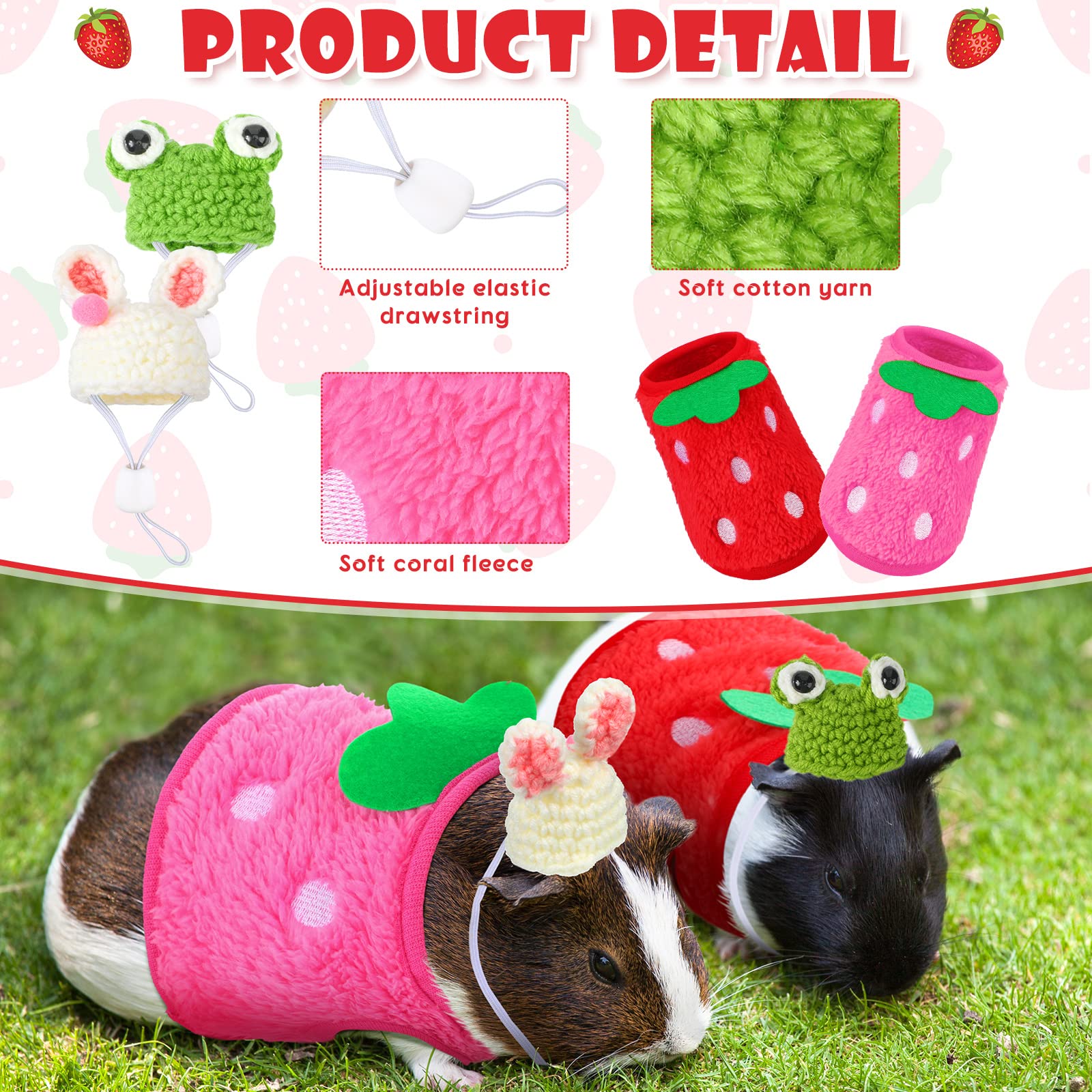 Mixweer 4 Pieces Guinea Pig Stuff Includes 2 Guinea Pig Clothes And 2 Cute Mini Hats With Adjustable Strap Small Animal Warm Vest Cozy Hand Knitted Hat For Hamster Bunny(Frog Style)