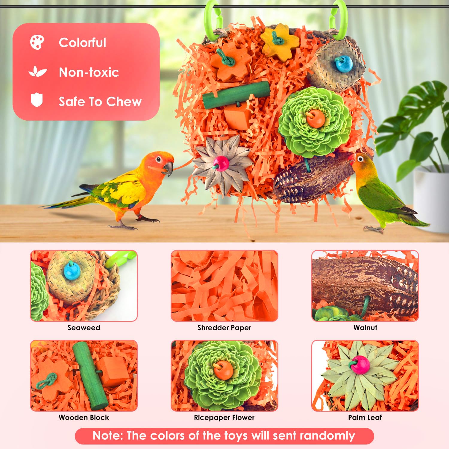 Katumo Bird Toys, Conure Grass Mat Shredder Toys Parakeet Toys Parrot Foraging Toys For Cockatiel Conure Lovebird Parakeet Small