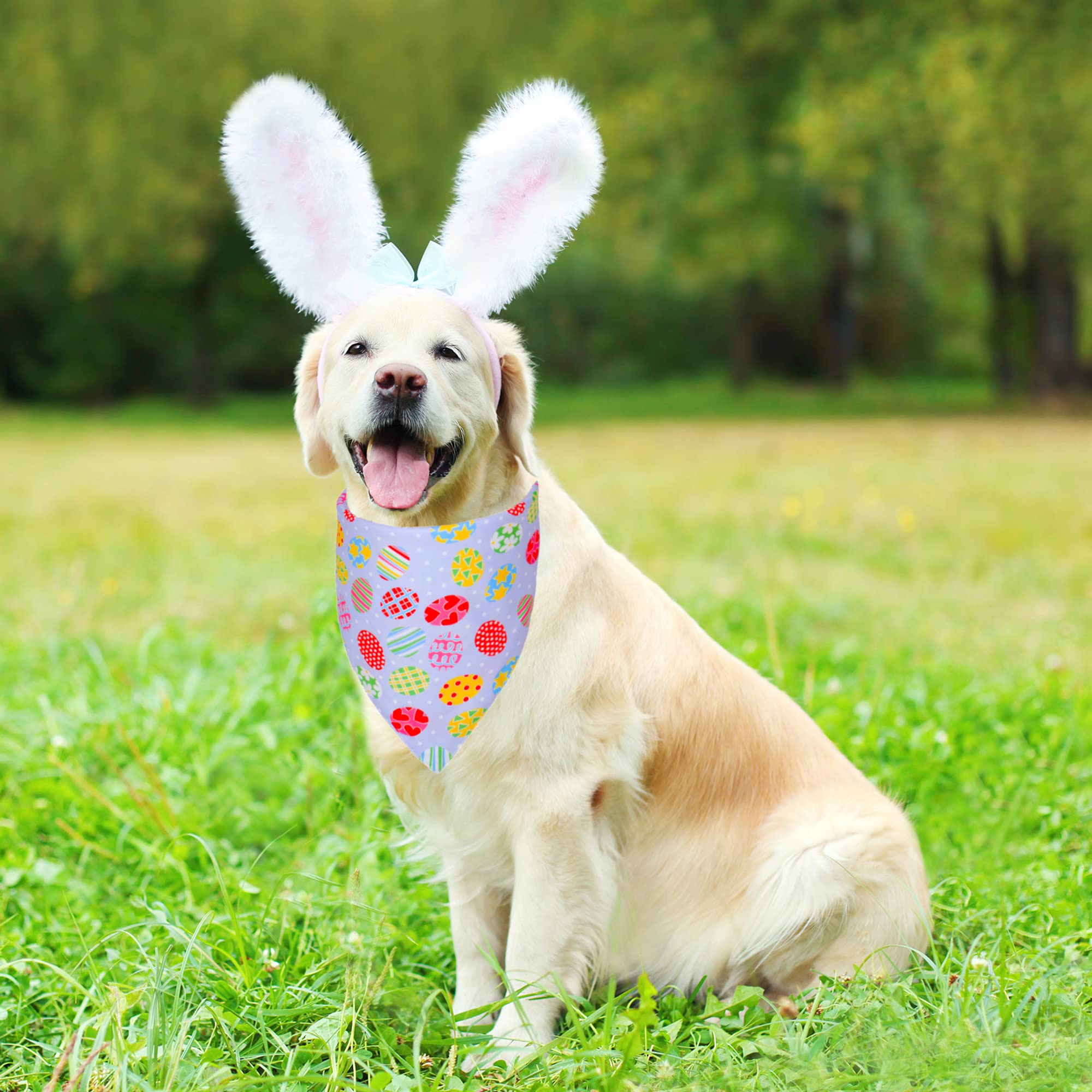 Adoggygo Easter Dog Bandana, Multiple Sizes Offered, Reversible Triangle Easter Bandana Scarf For Large X-Large Dogs Pets (X-Lar