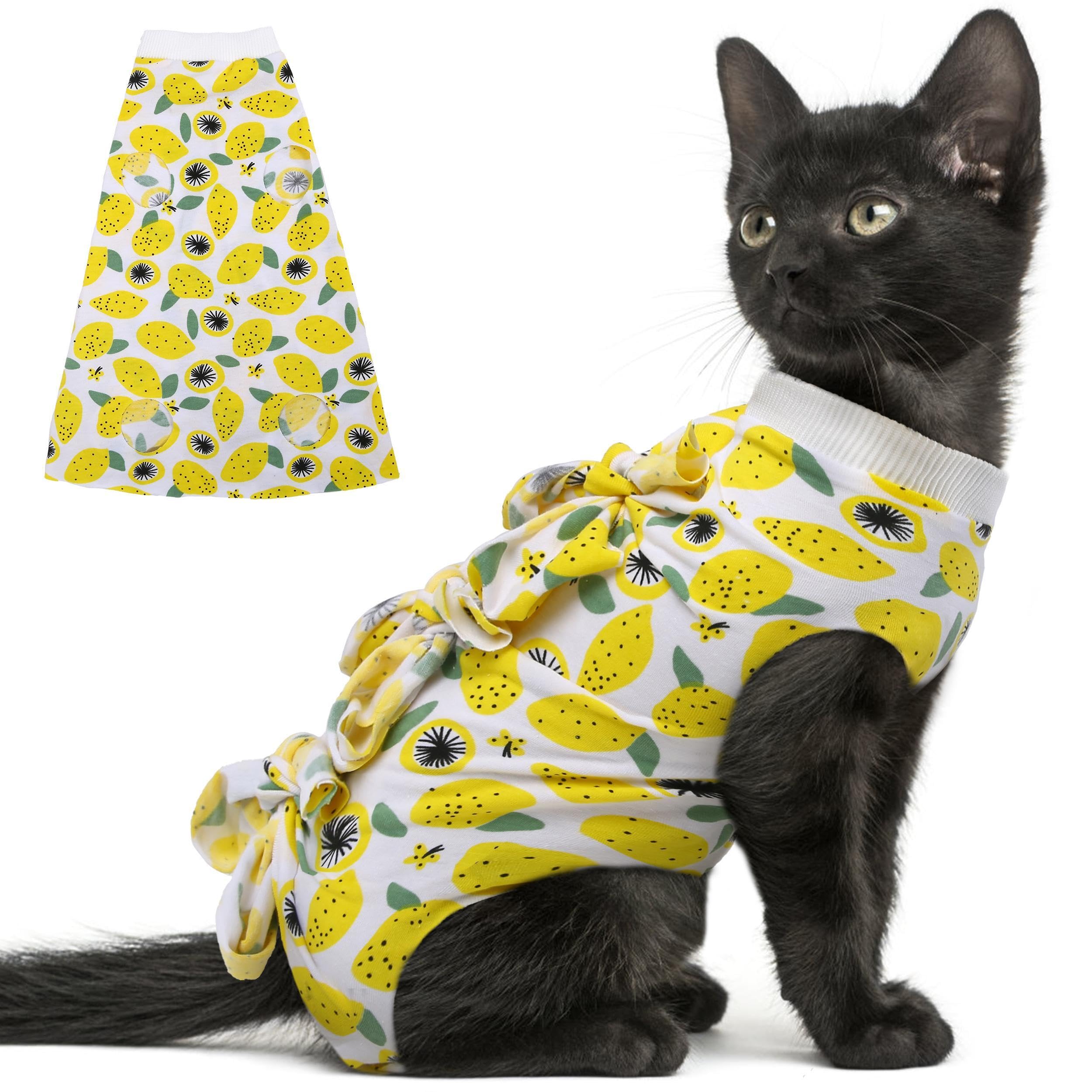 Pumyporeity Cat Recovery Suit After Surgery, Cat Onesie For Cats After Surgery, Cat Surgical Recovery Suit Female, Kitten Recovery Suit For Neutered/Abdominal Wound/Skin Damage/Weaning, Xs, Yellow