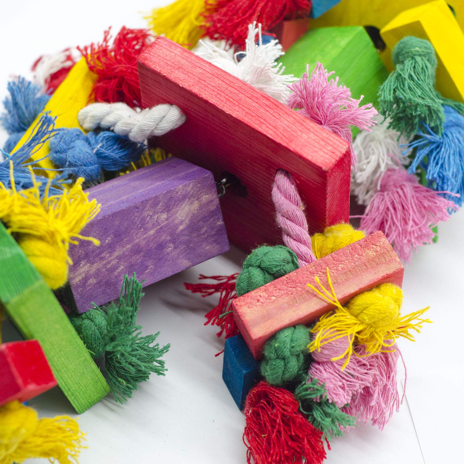 Deloky Bird Block Knots Tearing Toy- 19.7 Inch Multicolored Natural Wooden Parrot Chewing Toy Suggested For Macaws Cokatoos, African Grey And A Variety Of Amazon Parrots. (Large Size)