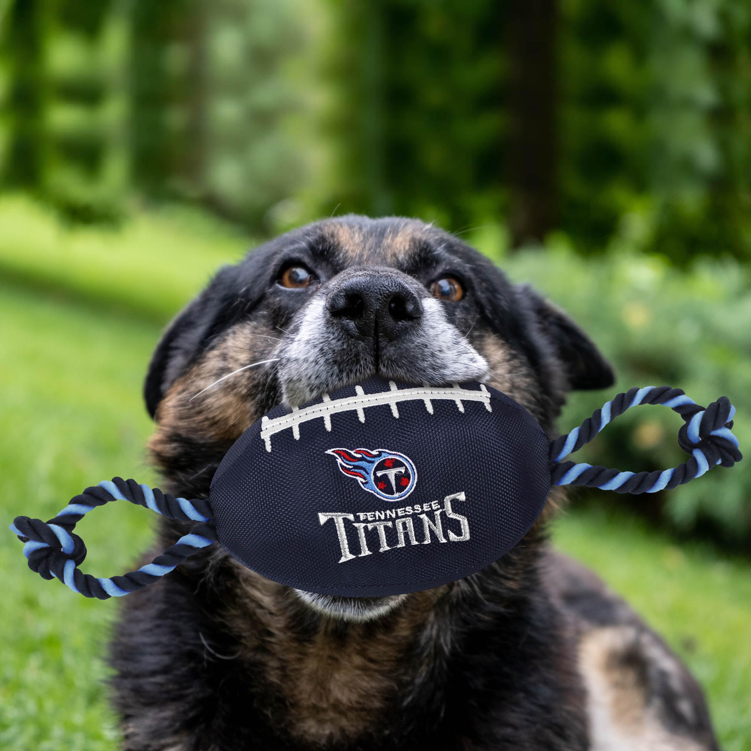 Pets First NFL Tennessee Titans Football Dog Toy, Tough Quality Nylon Materials, Strong Pull Ropes, Inner Squeaker, NFL Team Col